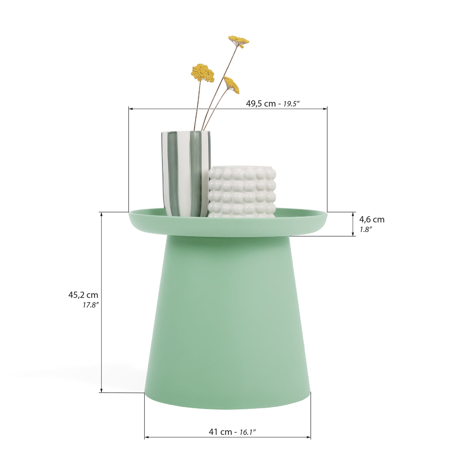 Tavolino rotondo Olivia, 50x50x46,5 cm, Verde - Immagine tecnica 1