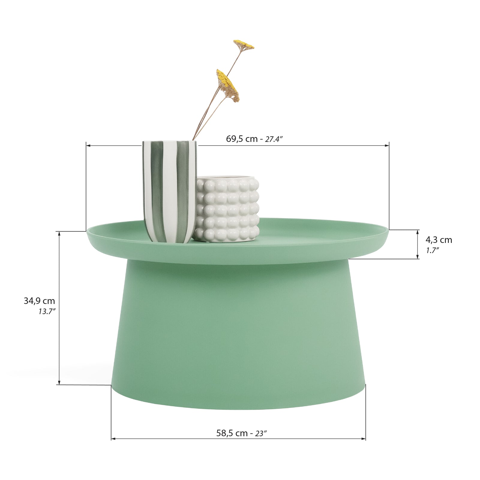 Round coffee table Olivia, 70x70x36 cm, Green - Immagine tecnica 1