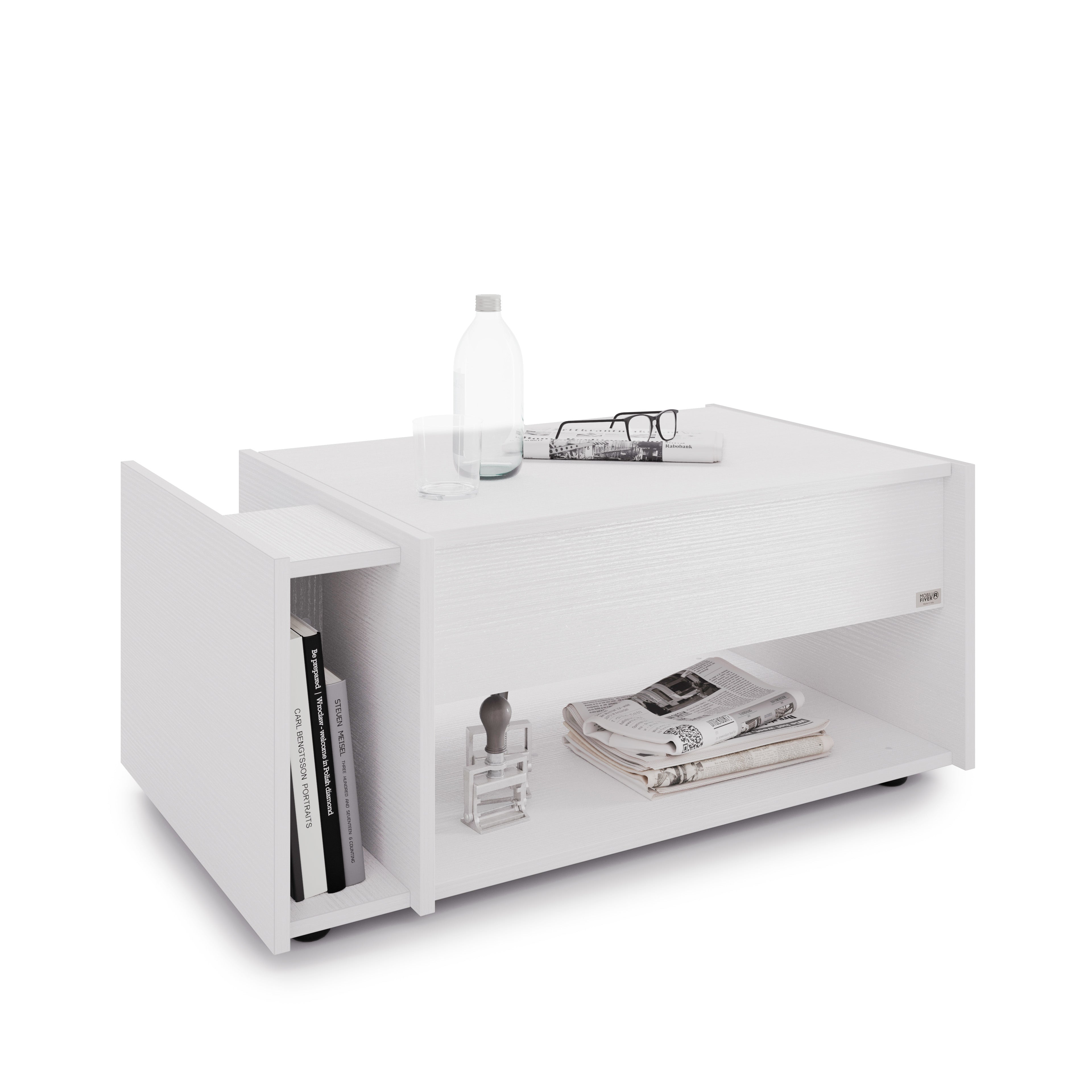 Table Basse Relevable Romina, Frêne Blanc - Main image