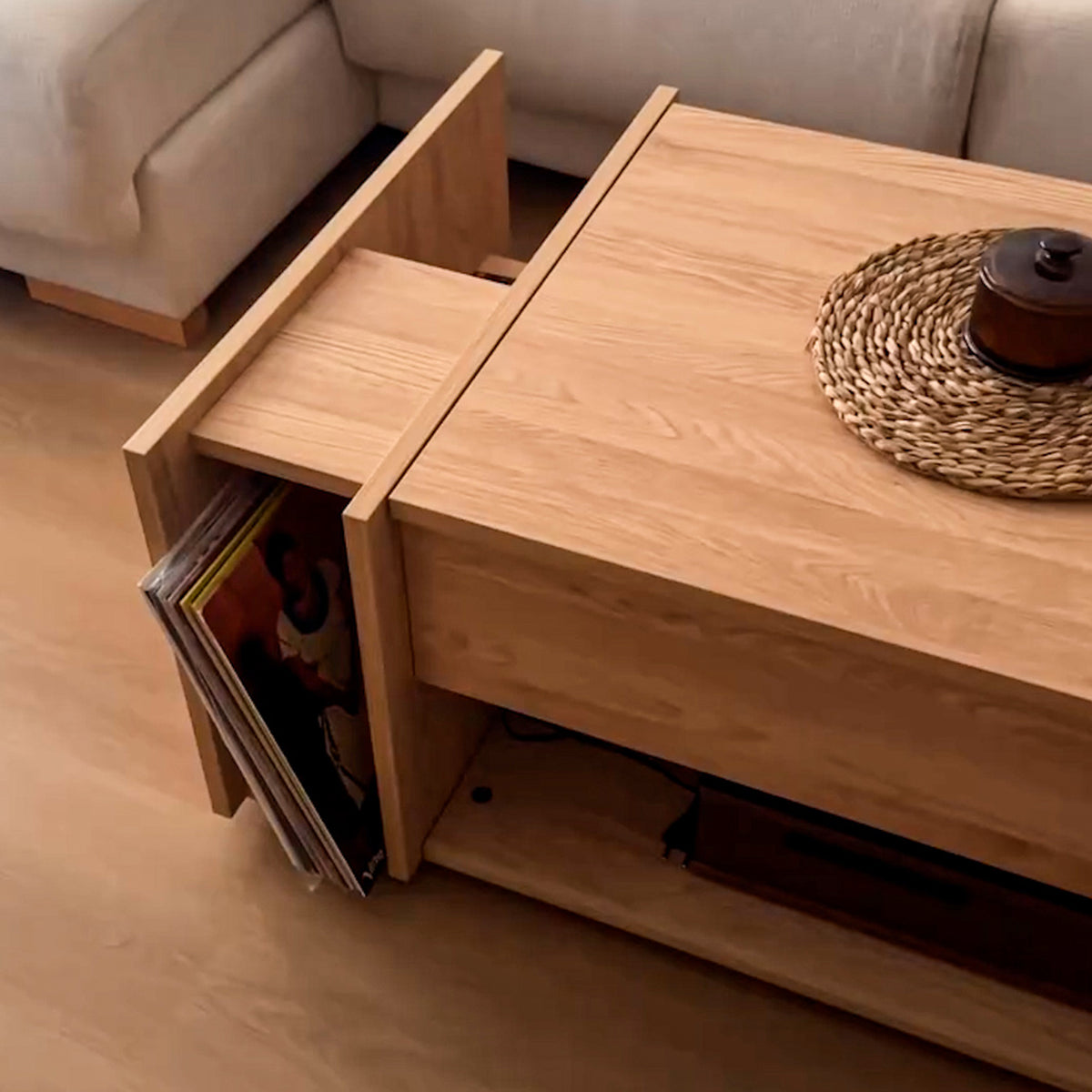 Table Basse Relevable Romina, Chêne Clair