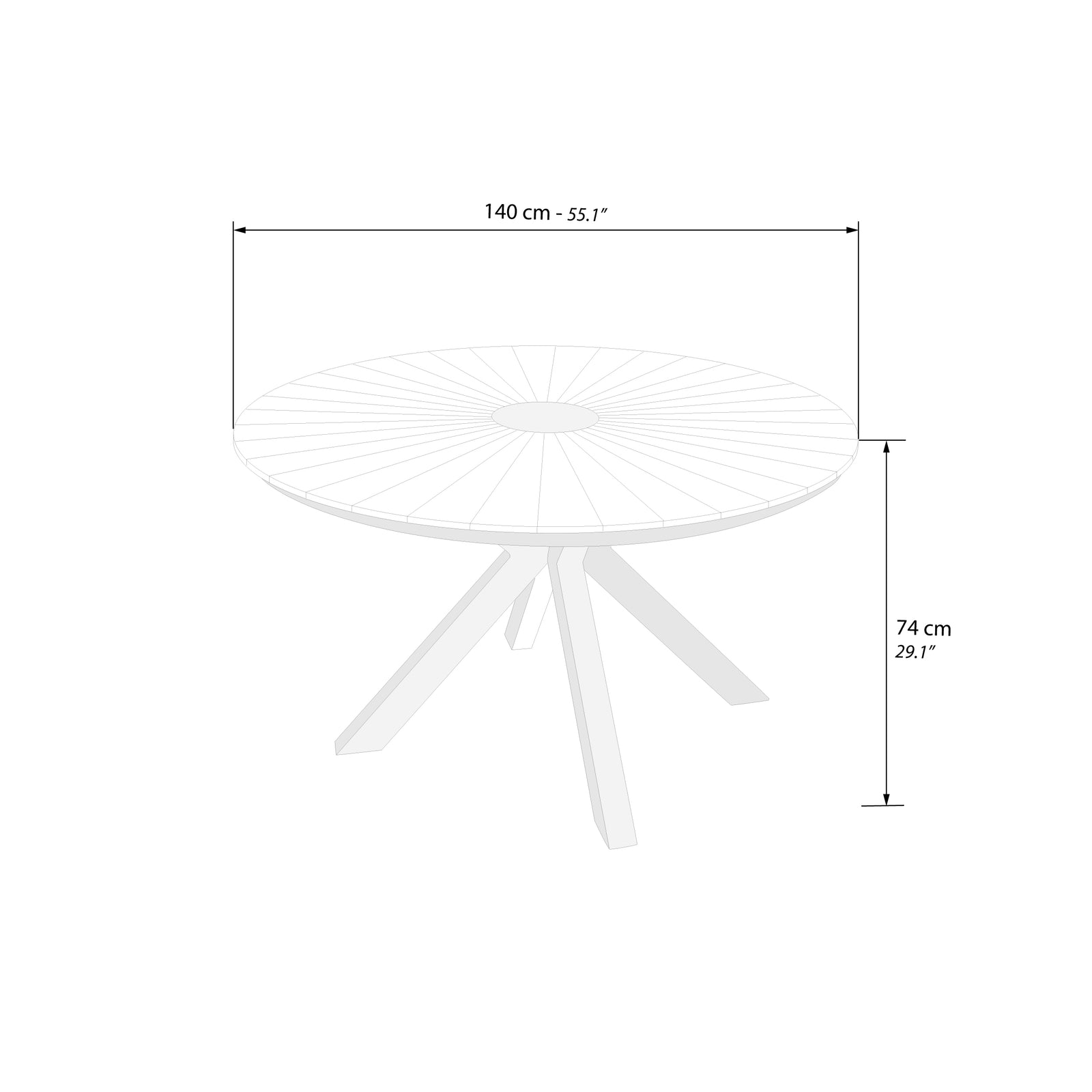 Round Outdoor Table in Teak Wood and Aluminium, Aurora, Ø140 cm - Immagine tecnica 1
