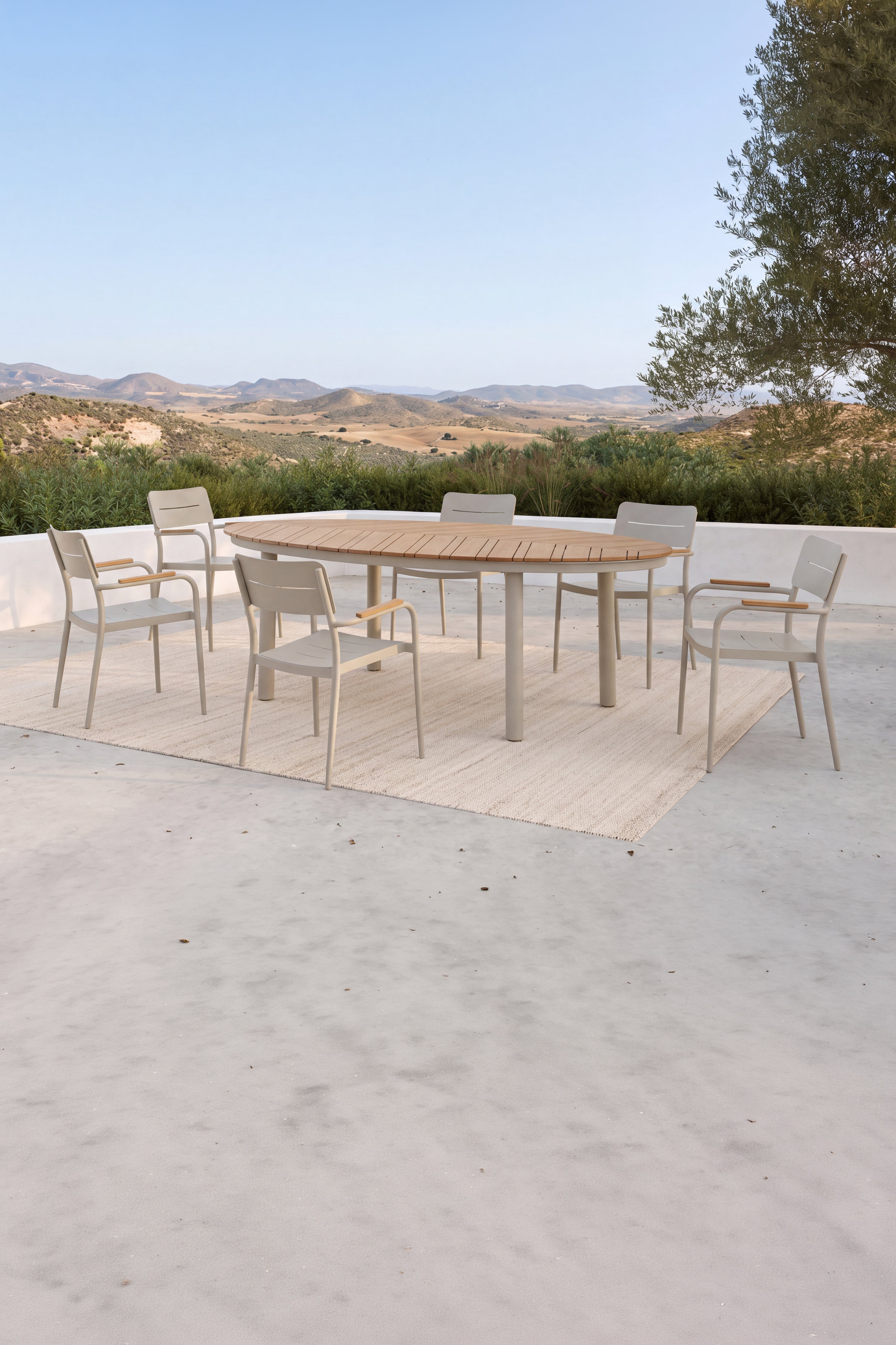 Tavolo Ovale da Esterno in Legno di Teak e Alluminio, Arya, 220x117cm - Immagine dettaglio 2