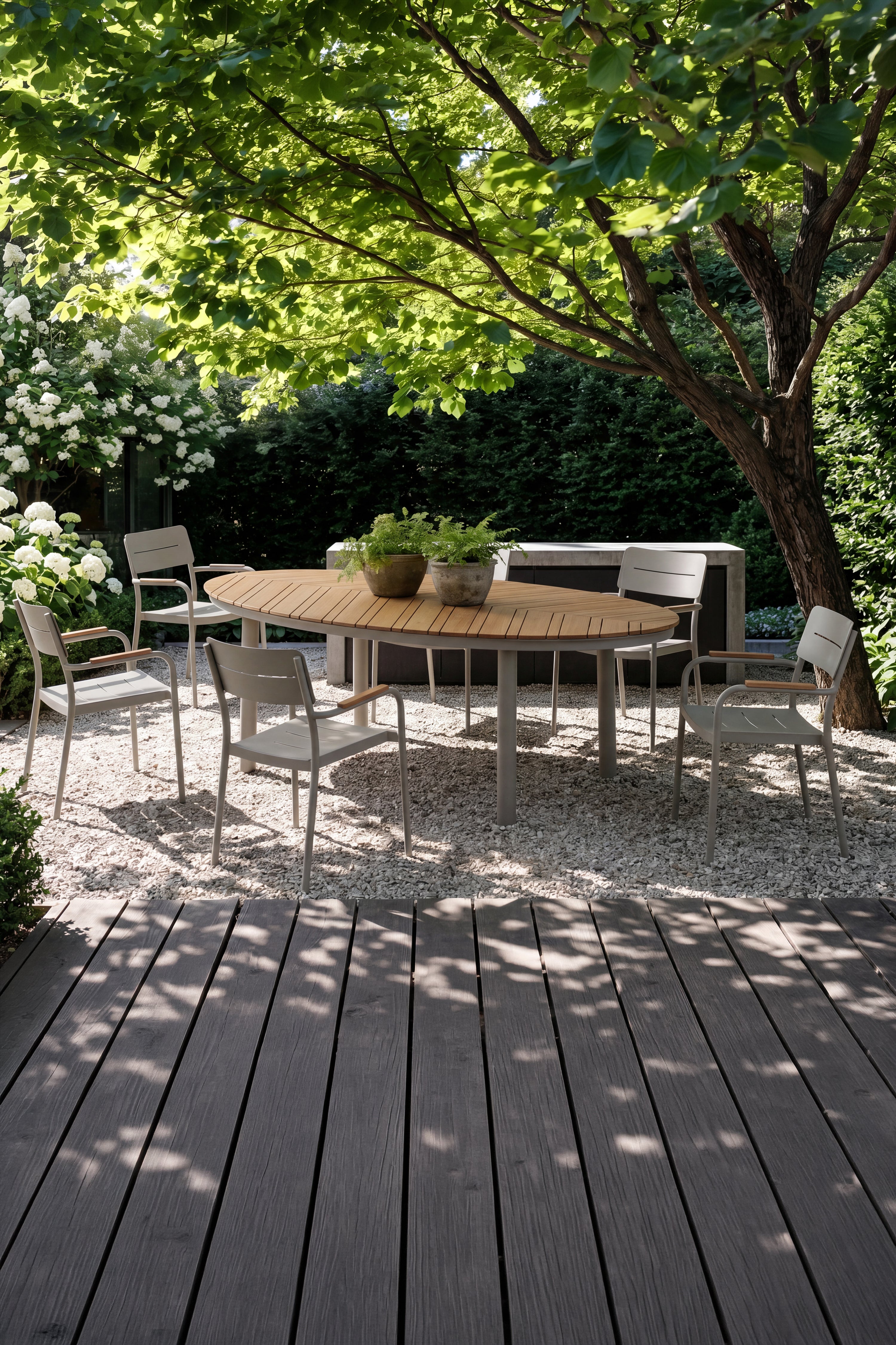 Tavolo Ovale da Esterno in Legno di Teak e Alluminio, Arya, 220x117cm