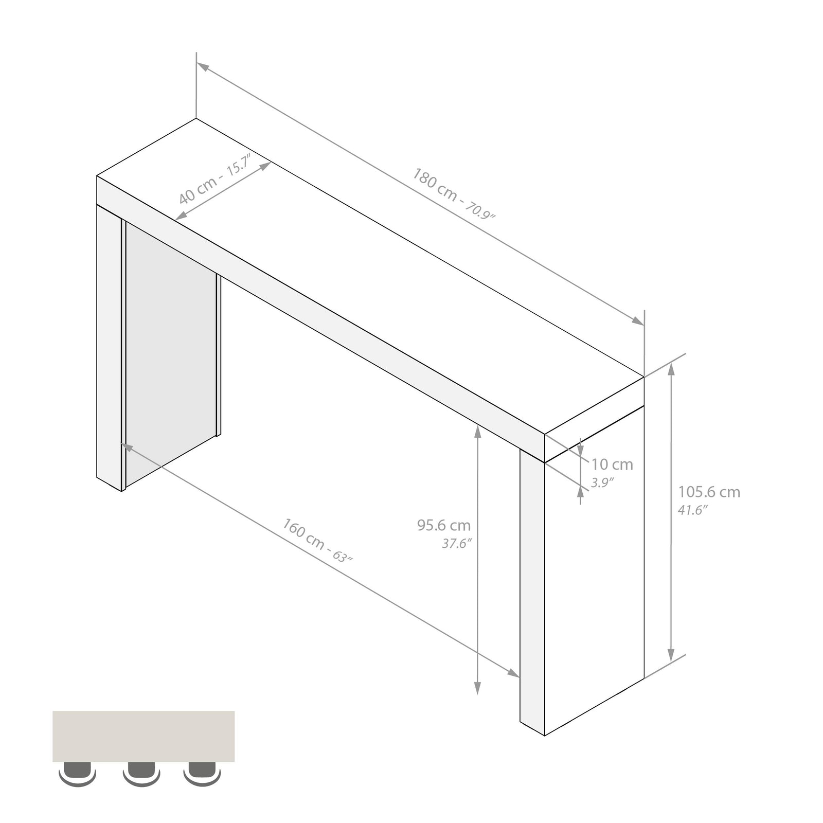 Evolution High Table 180x40, Rustic Oak - Immagine tecnica 1