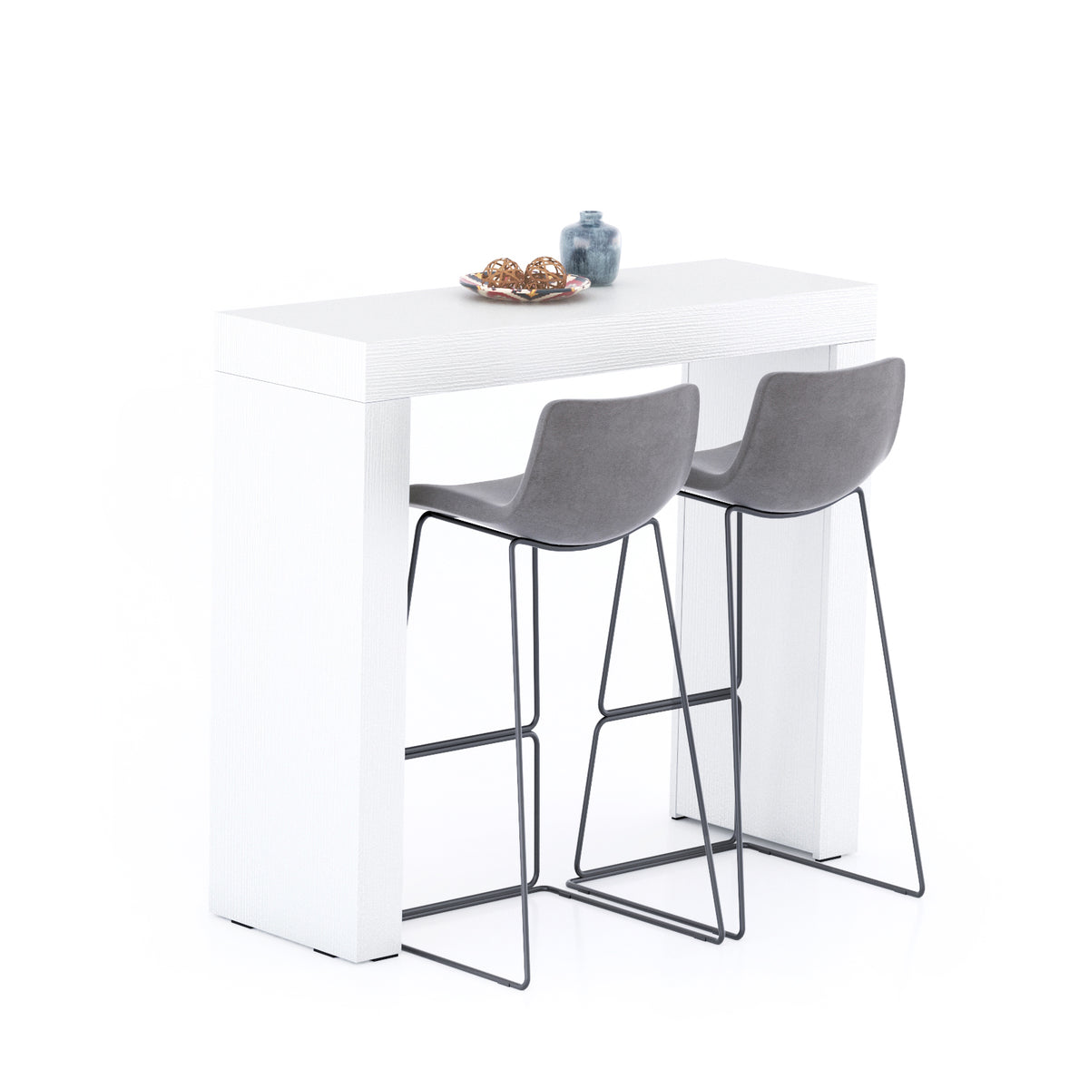 Tavolo Alto Evolution 120x40, Bianco Frassino con Due Gambe