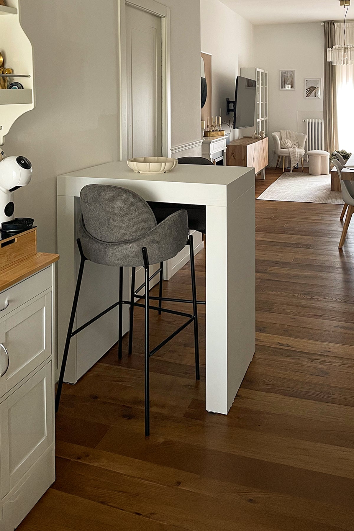 Table Haute Evolution 90x60, Frêne Blanc avec 2 pieds