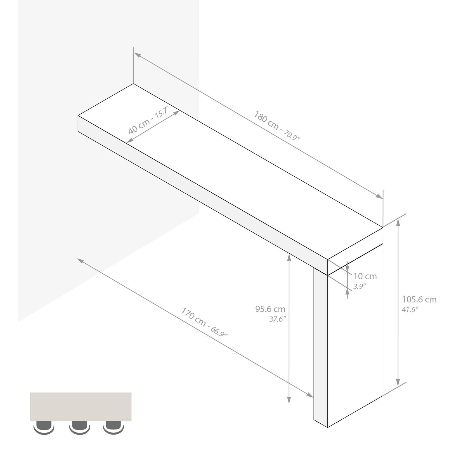 Evolution Peninsula 180x40, Ashwood White - Immagine tecnica 1