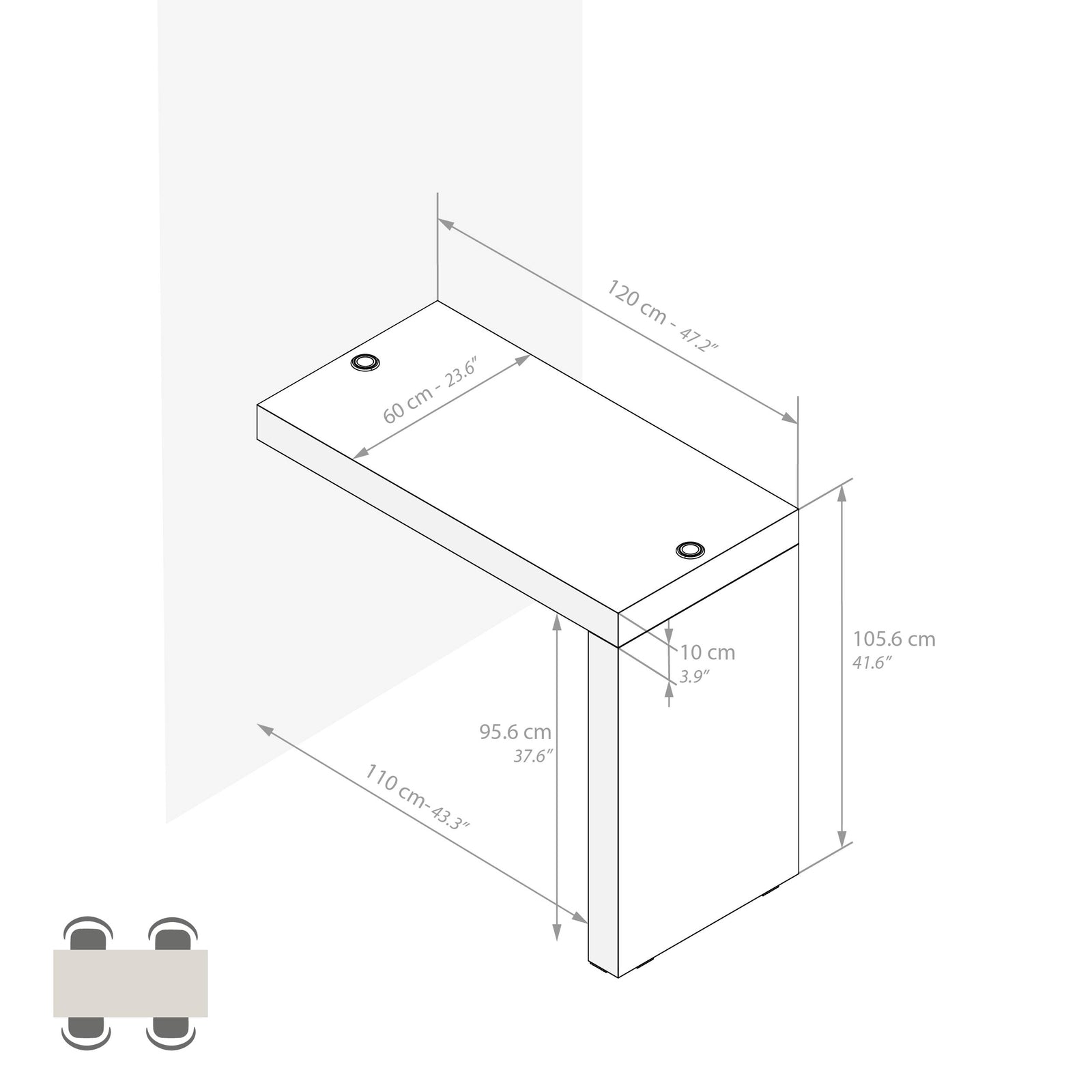 Penisola Evolution 120x60, Rovere Rustico con Caricatore Wireless - Immagine tecnica 1