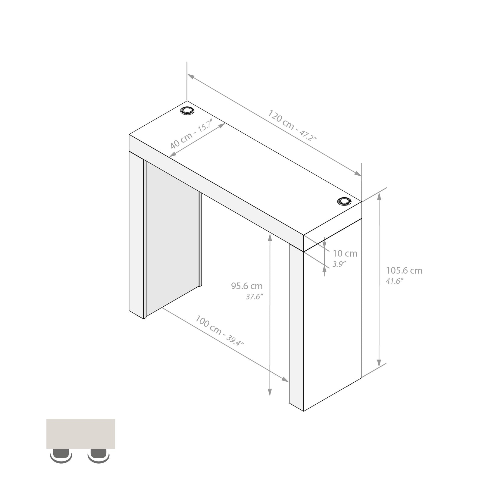 Evolution High Table with Wireless Charger 120x40, Light Oak - Immagine tecnica 1