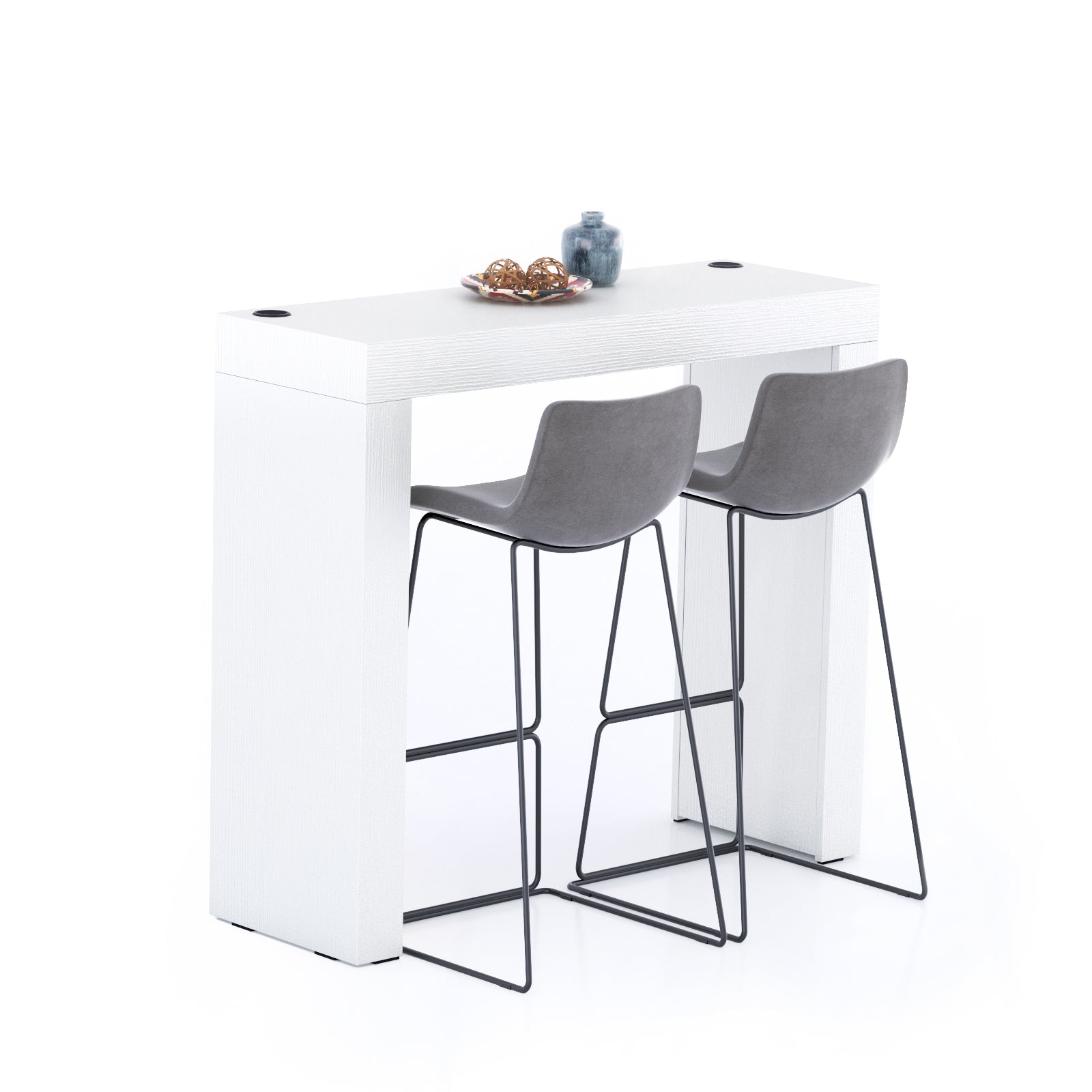 Evolution Hohe Tisch mit kabellosem Ladegerät 120x40, Esche, Weiß