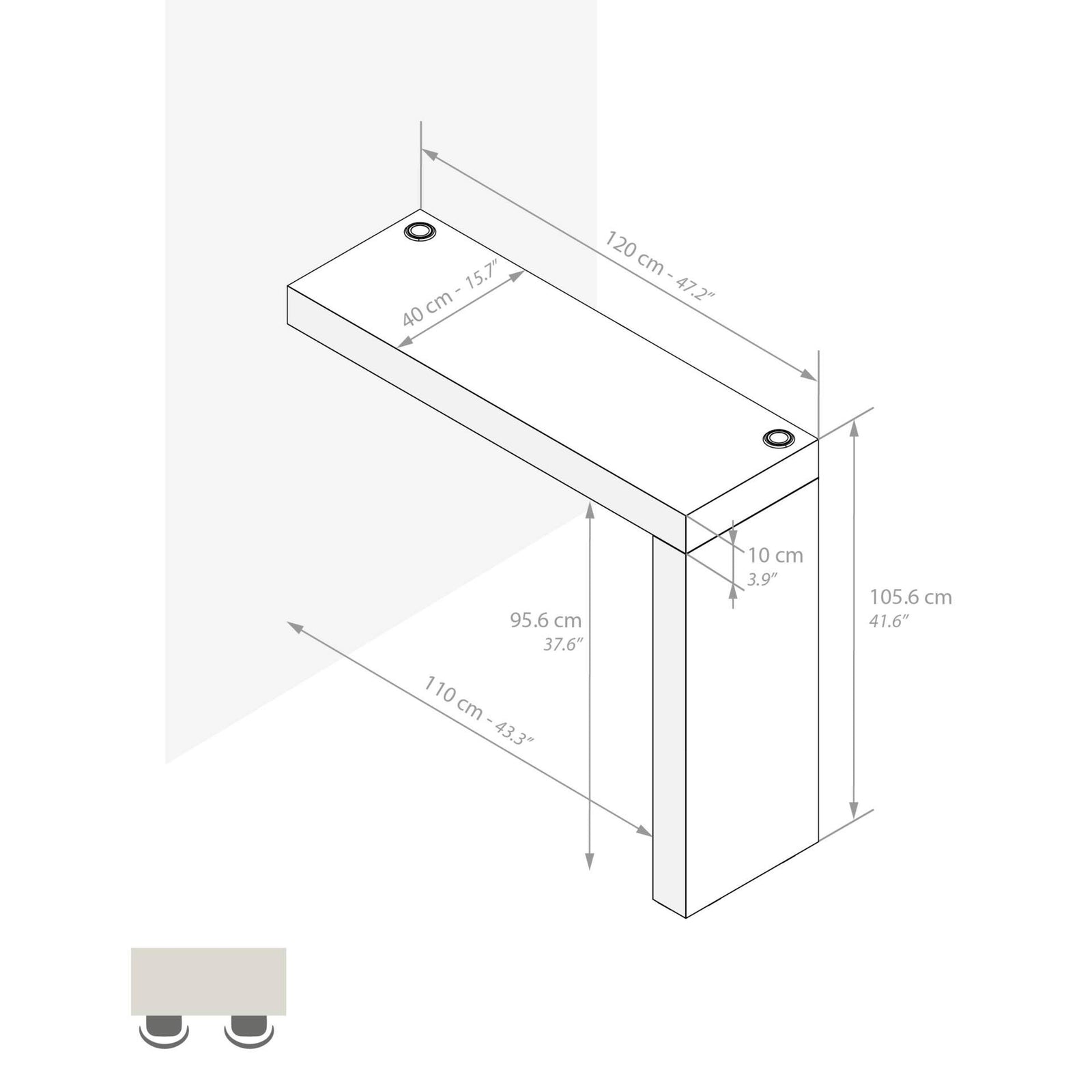 Péninsule Evolution 120x40, Frêne Blanc et Chargeur Sans Fil - Immagine tecnica 1