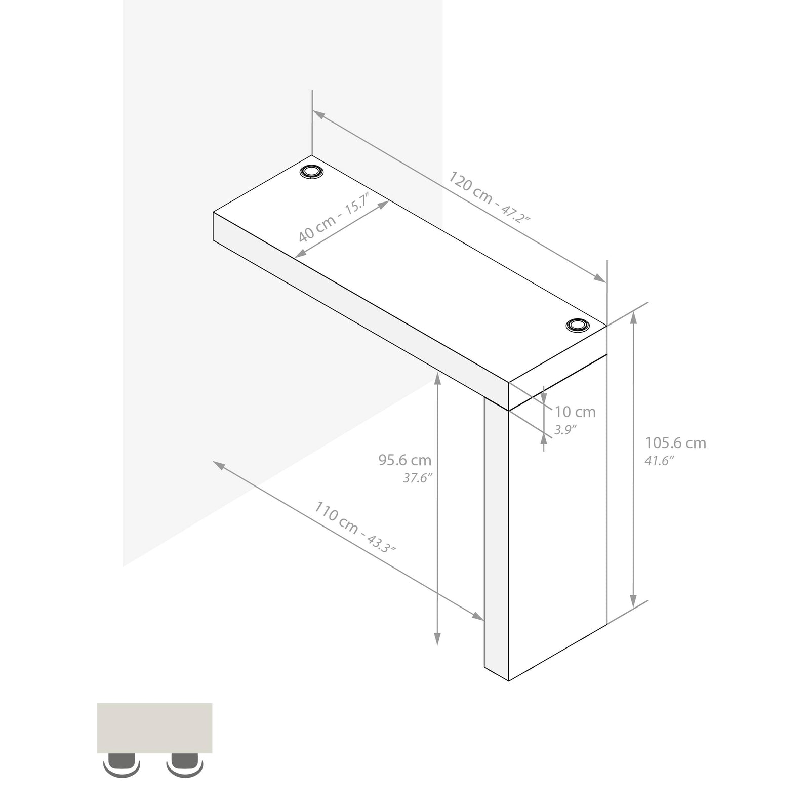 Péninsule Evolution 120x40, Gris Béton et Chargeur Sans Fil - Immagine tecnica 1