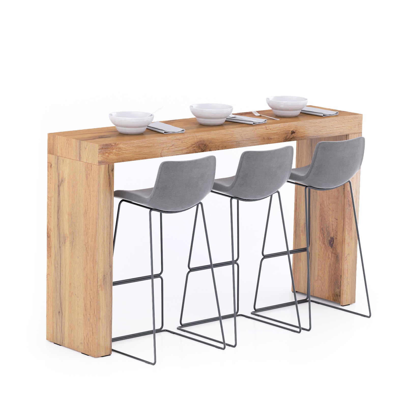 Table Haute Evolution 180x40, Bois Rustique avec 2 pieds