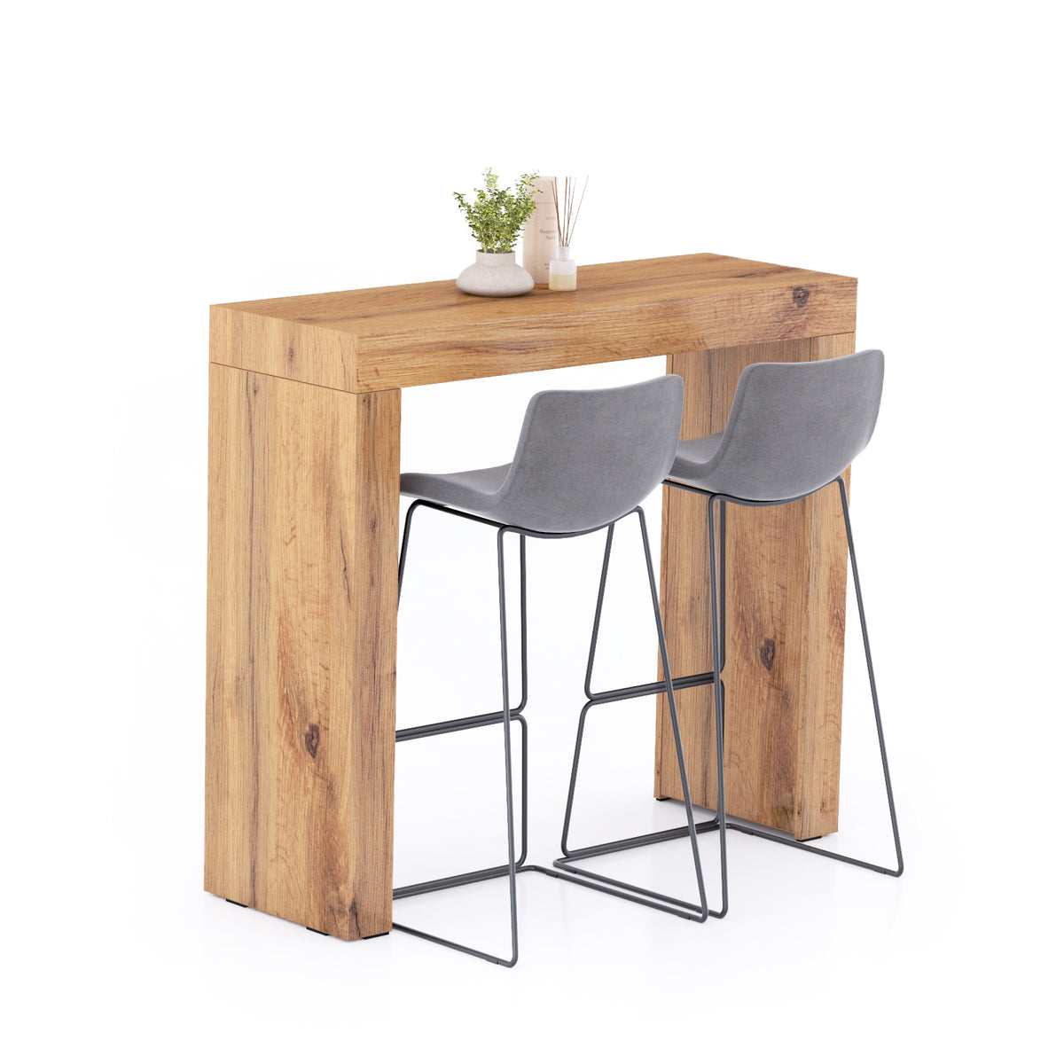 Tavolo Alto Evolution 120x40, Rovere Rustico con Due Gambe