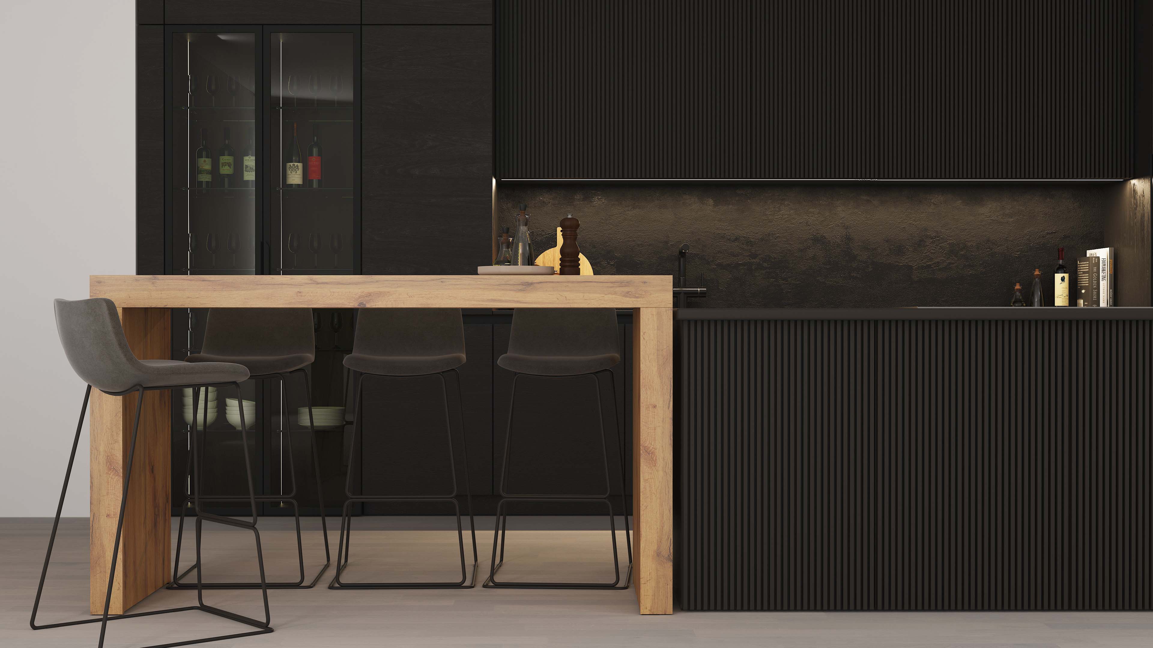 Evolution High Table with Wireless Charger 180x60, Rustic Oak - Set image 2
