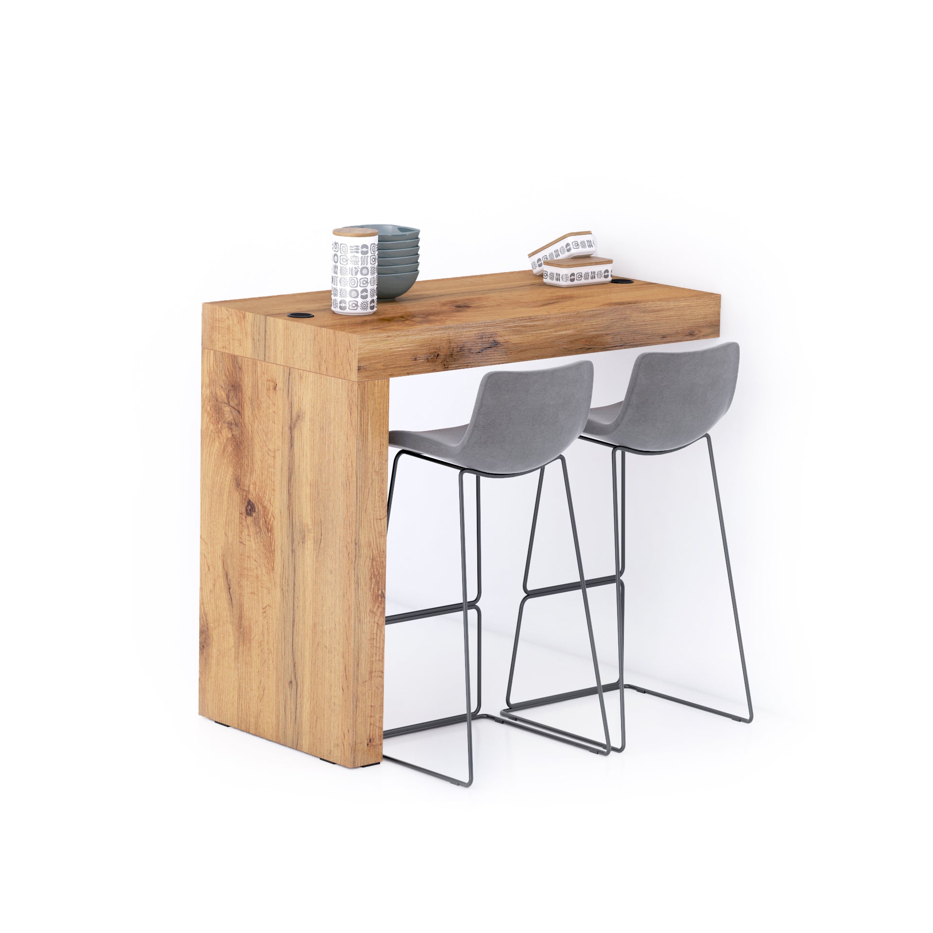 Péninsule Evolution 120x60, Bois Rustique et Chargeur Sans Fil