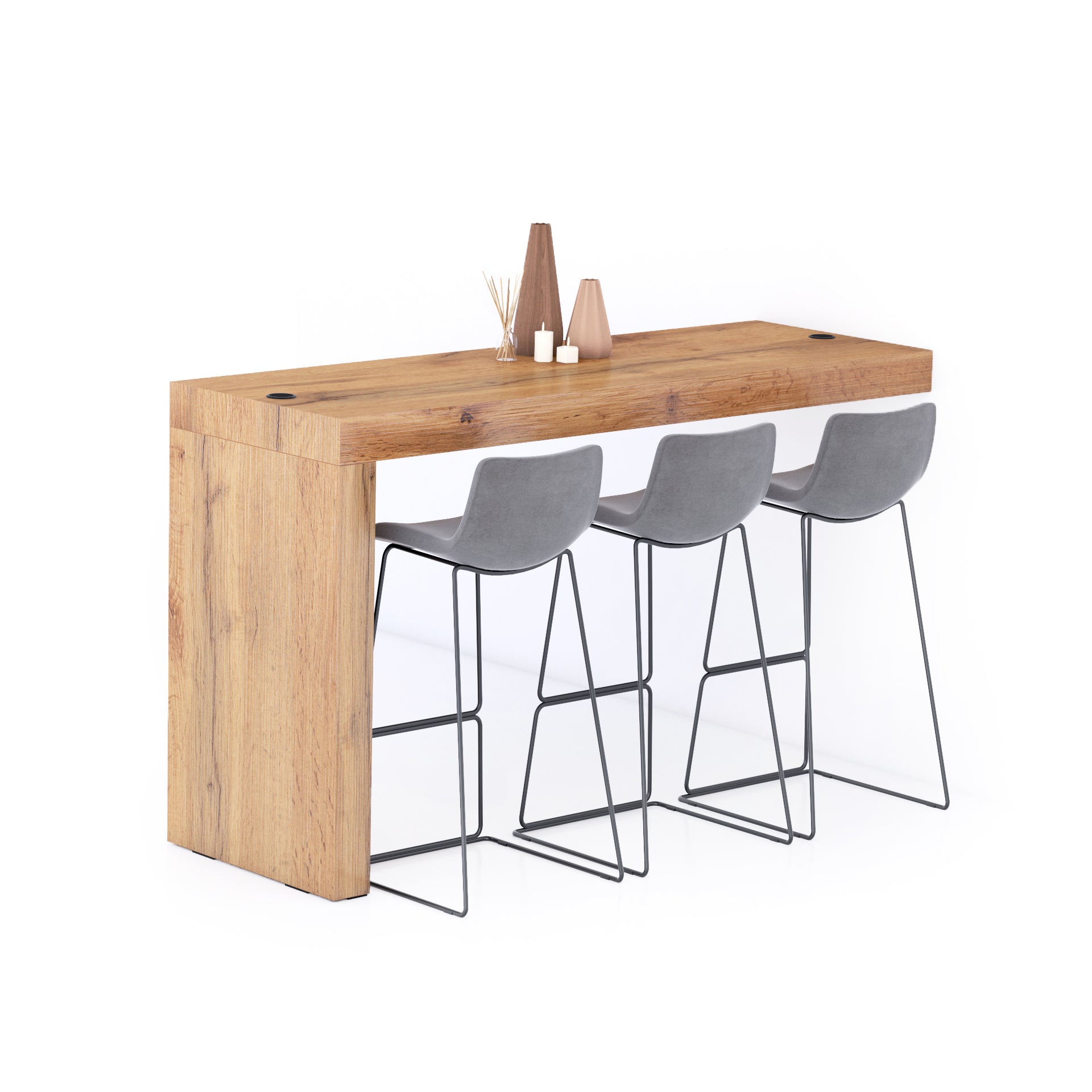 Péninsule Evolution 180x60, Bois Rustique et Chargeur Sans Fil