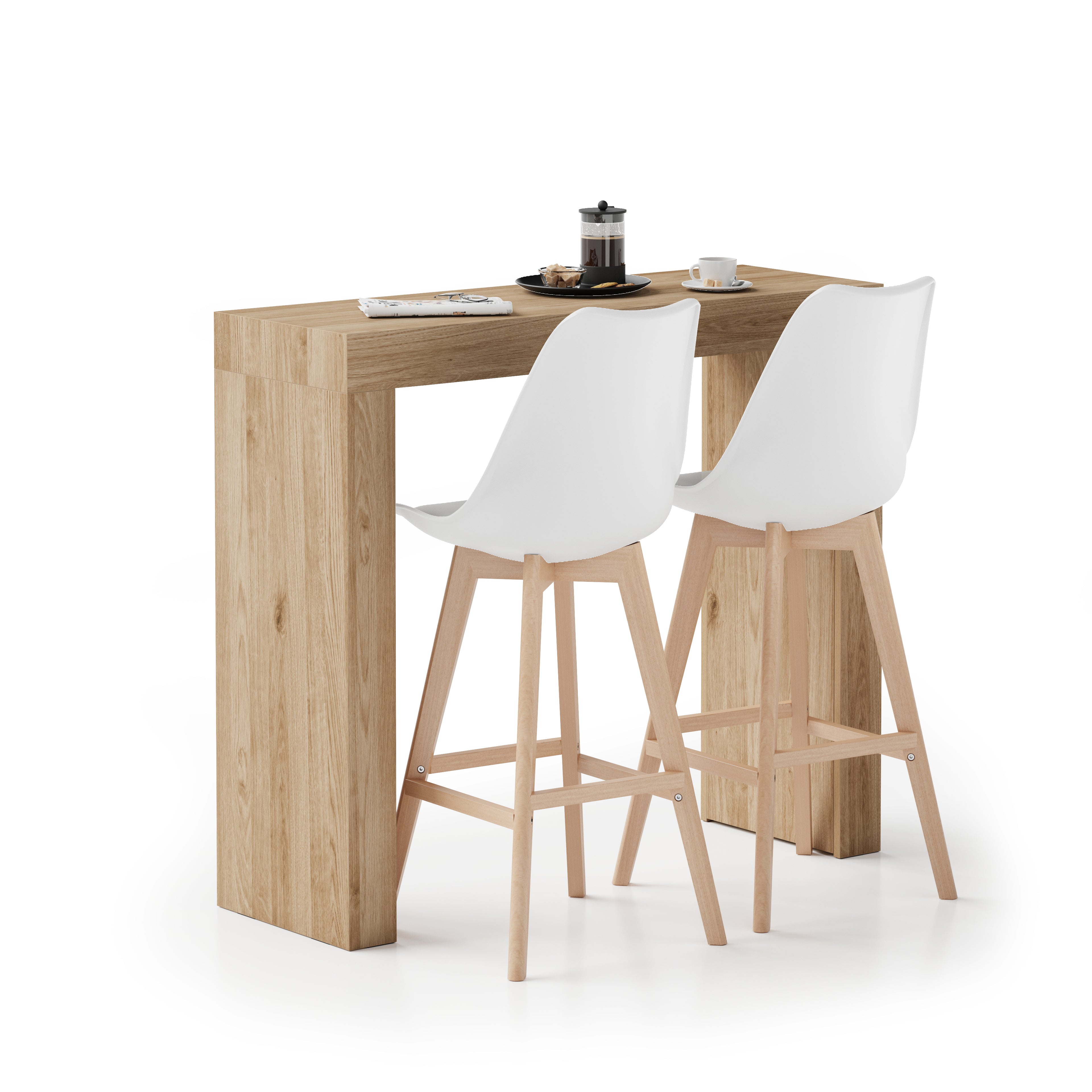 Tavolo Alto Evolution 120x40, Rovere Naturale con Due Gambe - Immagine principale