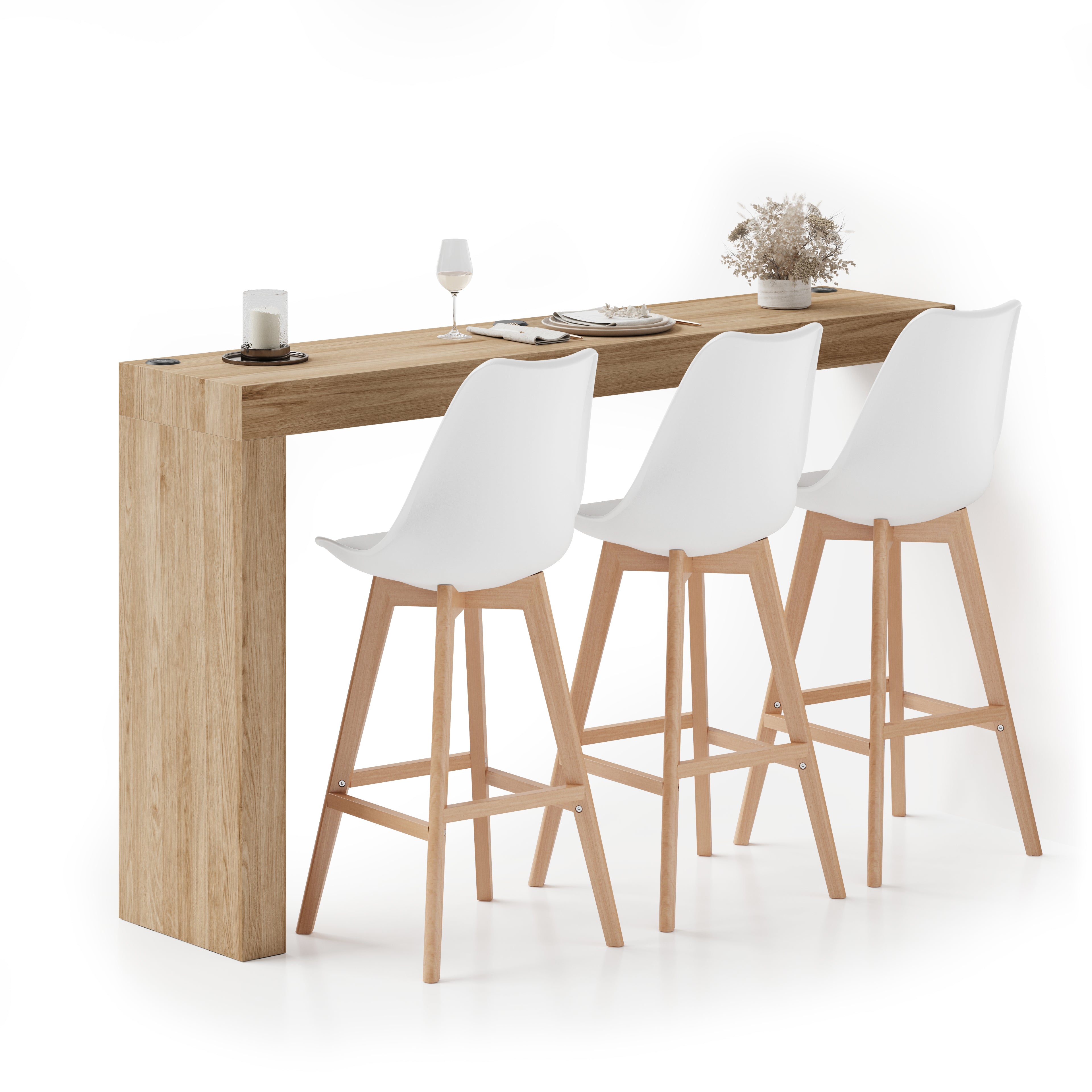 Péninsule Evolution 180x40, Chêne Clair et Chargeur Sans Fil