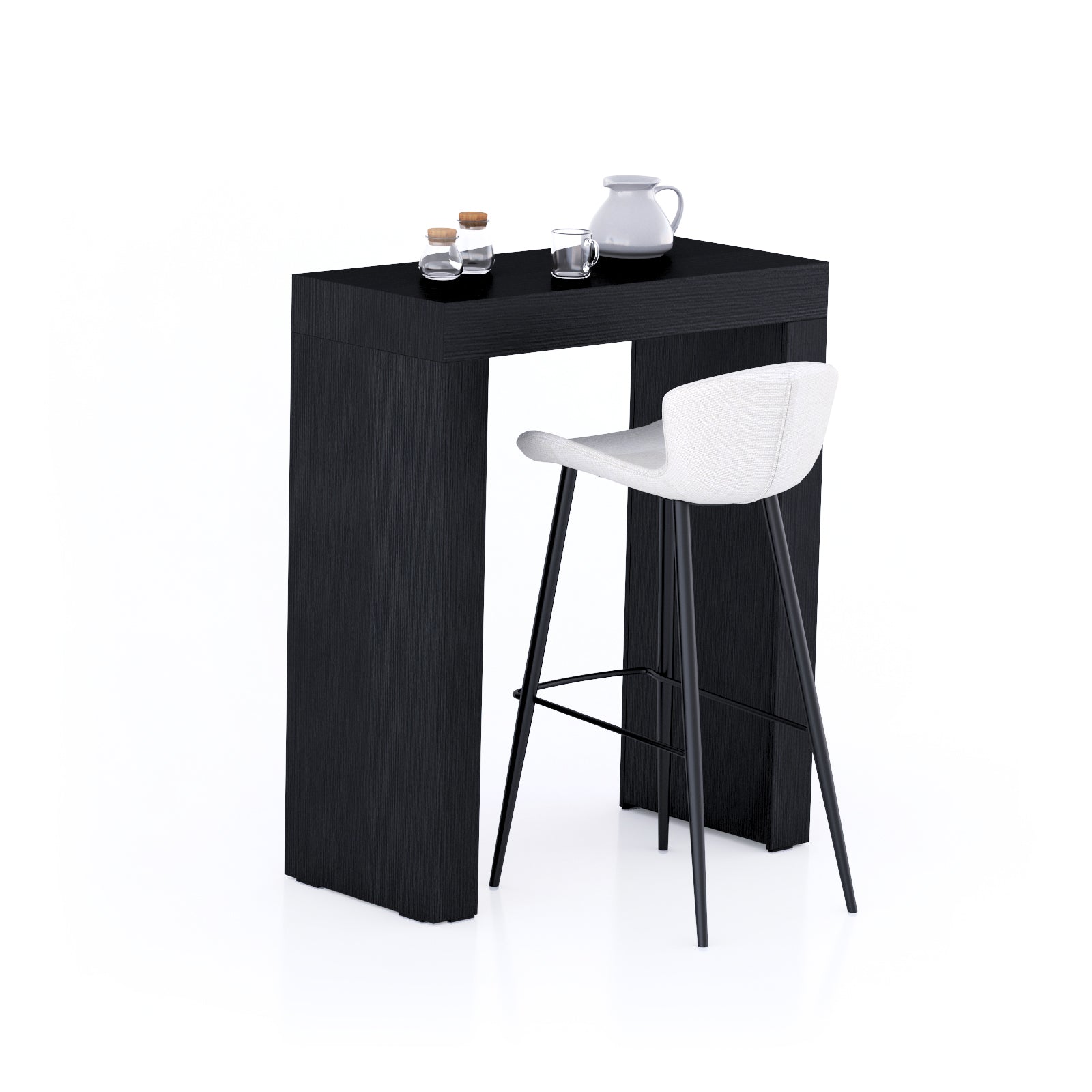Table Haute Evolution 90x40, Frêne Noir avec 2 pieds