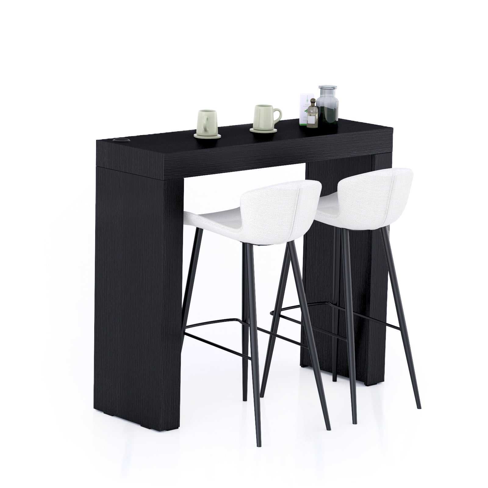 Mesa alta Evolution 120x40,Fresno Negro con dos patas y cargador inalámbrico - Main image