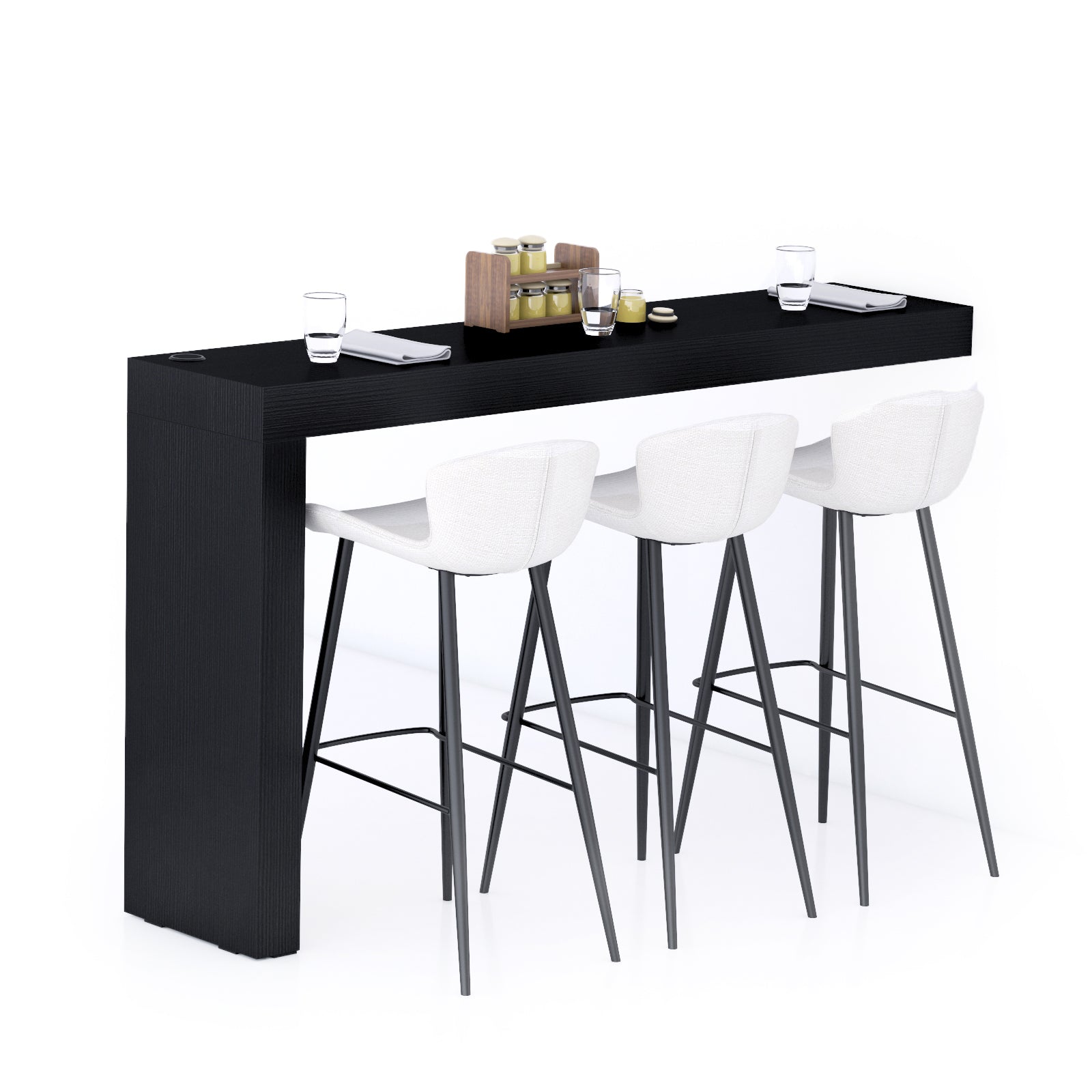 Péninsule Evolution 180x40, Frêne Noir et Chargeur Sans Fil