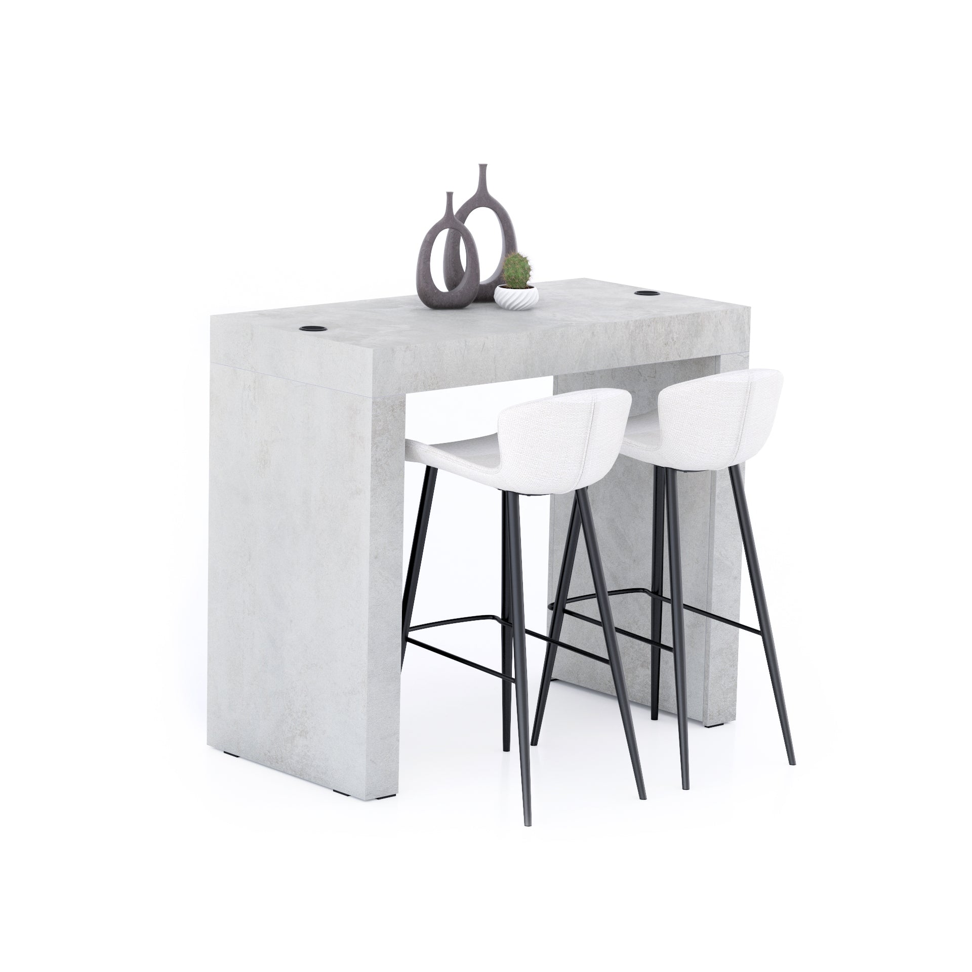 Table Haute Evolution 120x60, Gris Béton avec 2 pieds et Chargeur Sans Fil
