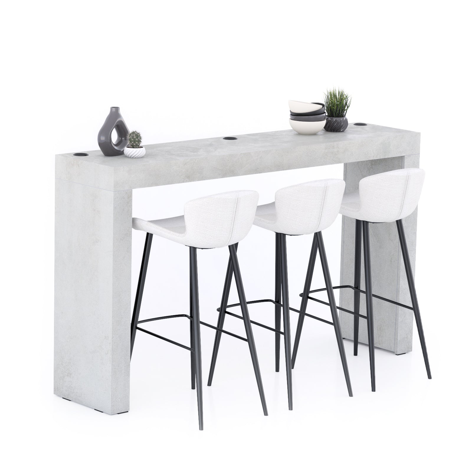 Evolution High Table with Wireless Charger 180x40, Concrete Effect, Grey - Main image