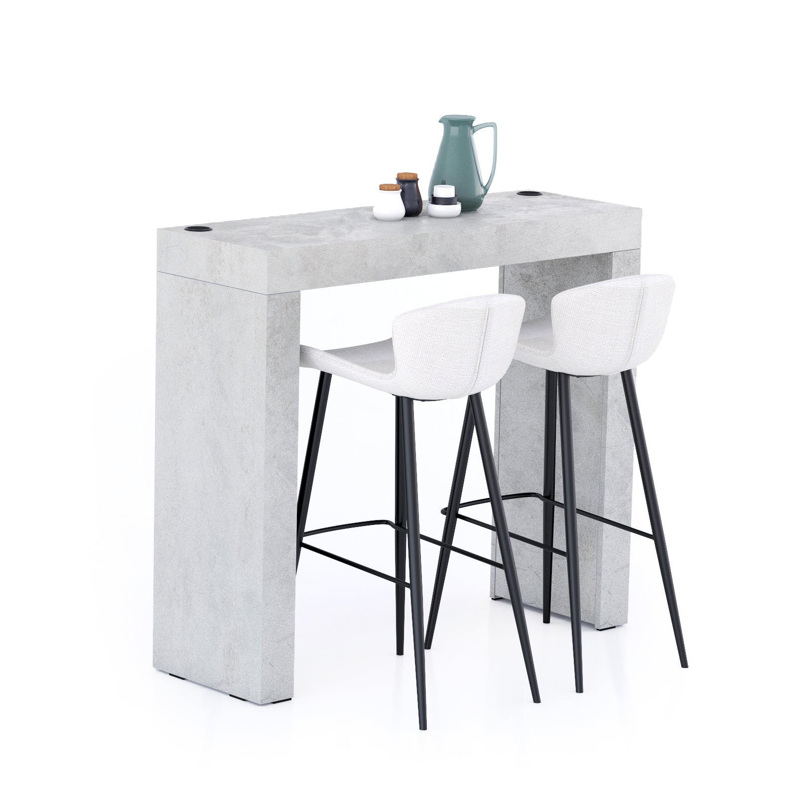 Mesa alta Evolution 120x40, Cemento Gris con dos patas y cargador inalámbrico - Main image