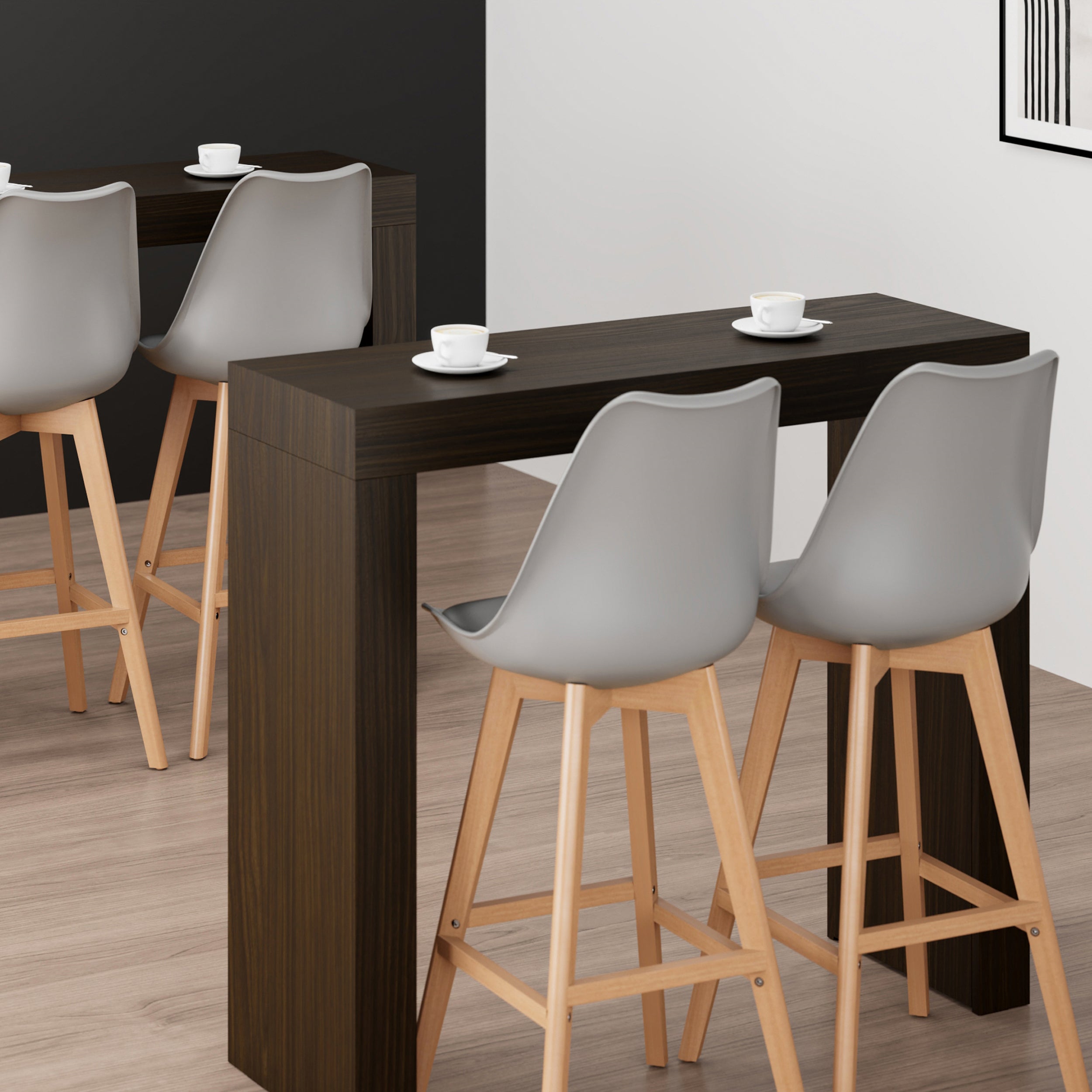 Tavolo Alto Evolution 120x40, Noce Scuro con Due Gambe - Immagine ambientata 1