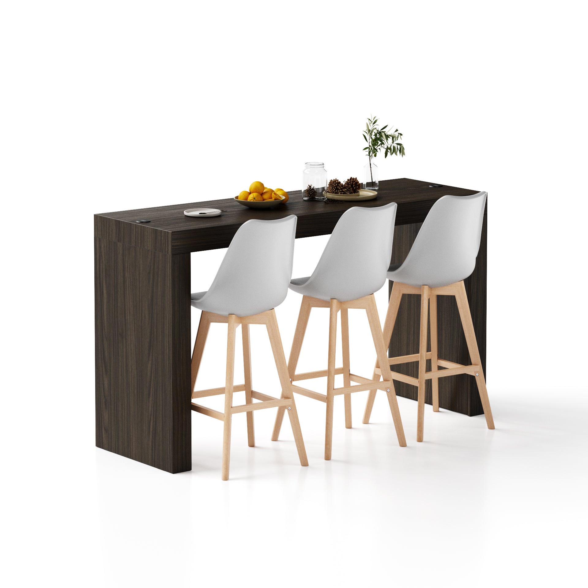 Table haute Evolution 180x60, Noyer Américain à Deux Pieds et Chargeur SF - Main image