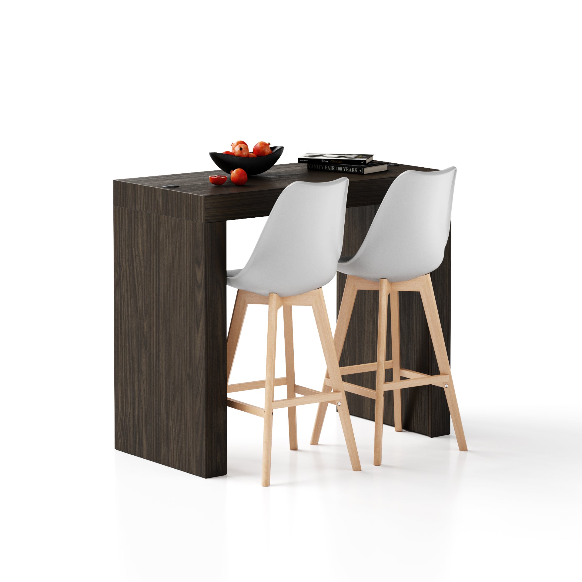 Mesa Alta Evolution 120x60, nogal americano con dos patas y cargador inalámbrico - Main image