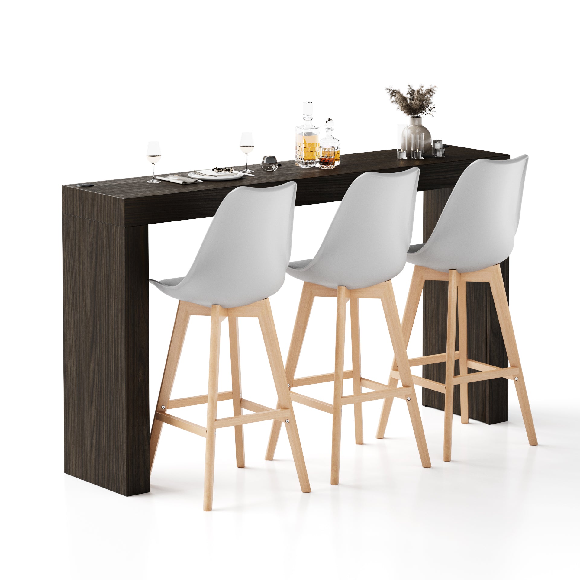 Table Haute Evolution 180x40, Noyer Américain à Deux Pieds et Chargeur SF - Main image