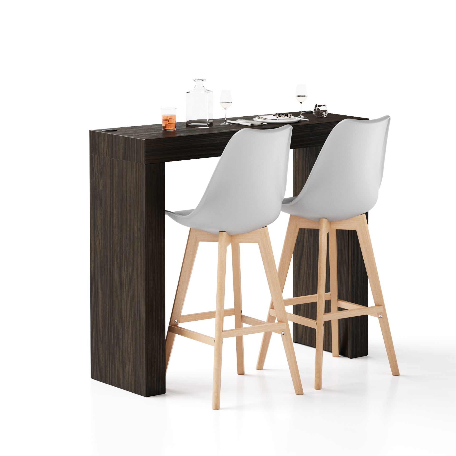 Mesa Alta Evolution 120x40, nogal americano con dos patas y cargador inalámbrico - Main image
