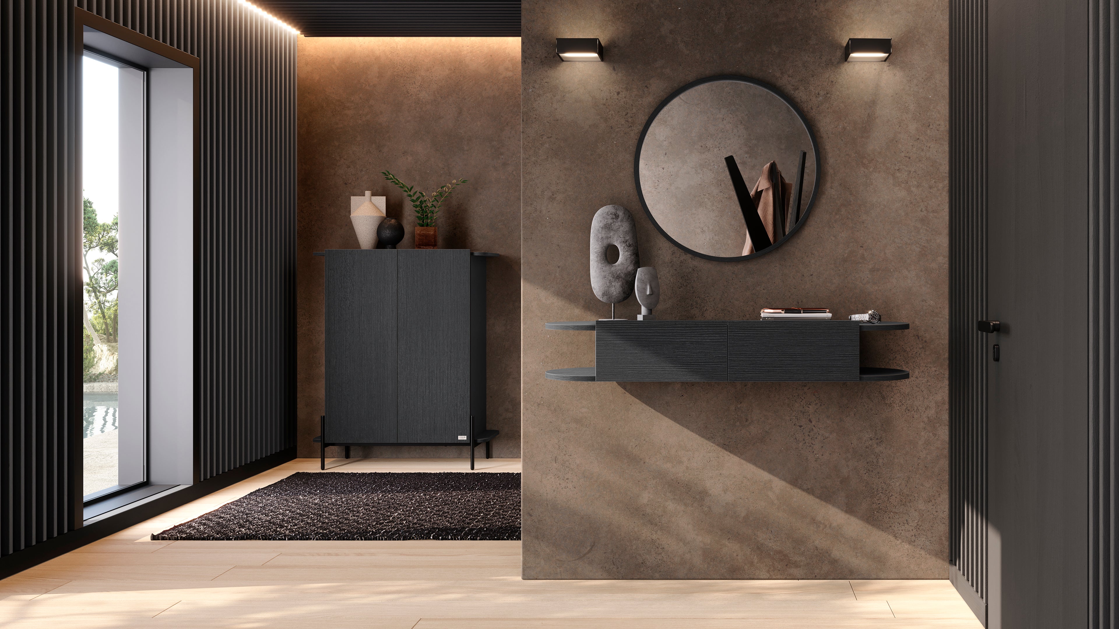 Wall Mounted Console Table Olivia with 2 drawers, Ashwood Black - Set image 1