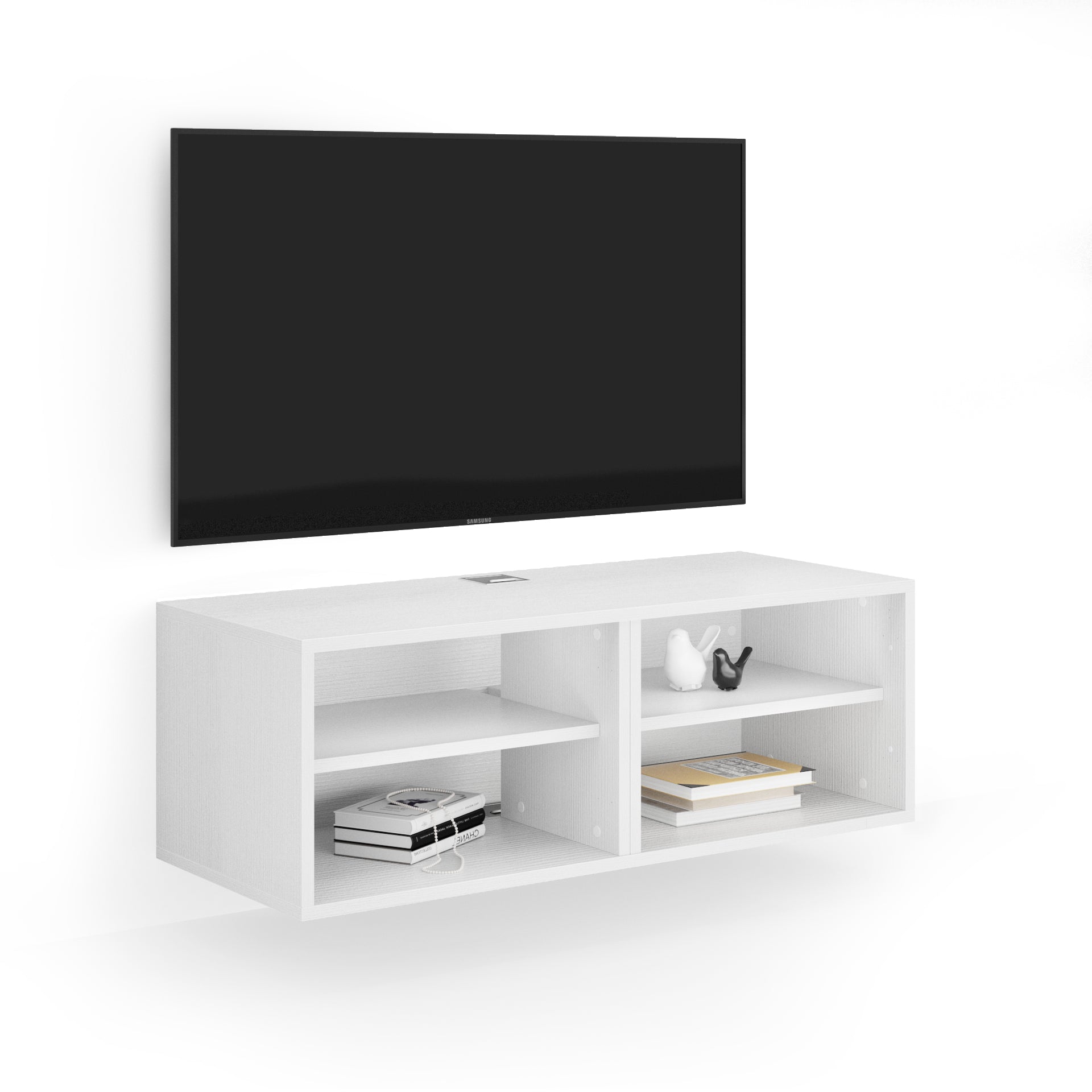 Porta Tv sospeso X Senza Anta, Bianco Frassino - Immagine principale