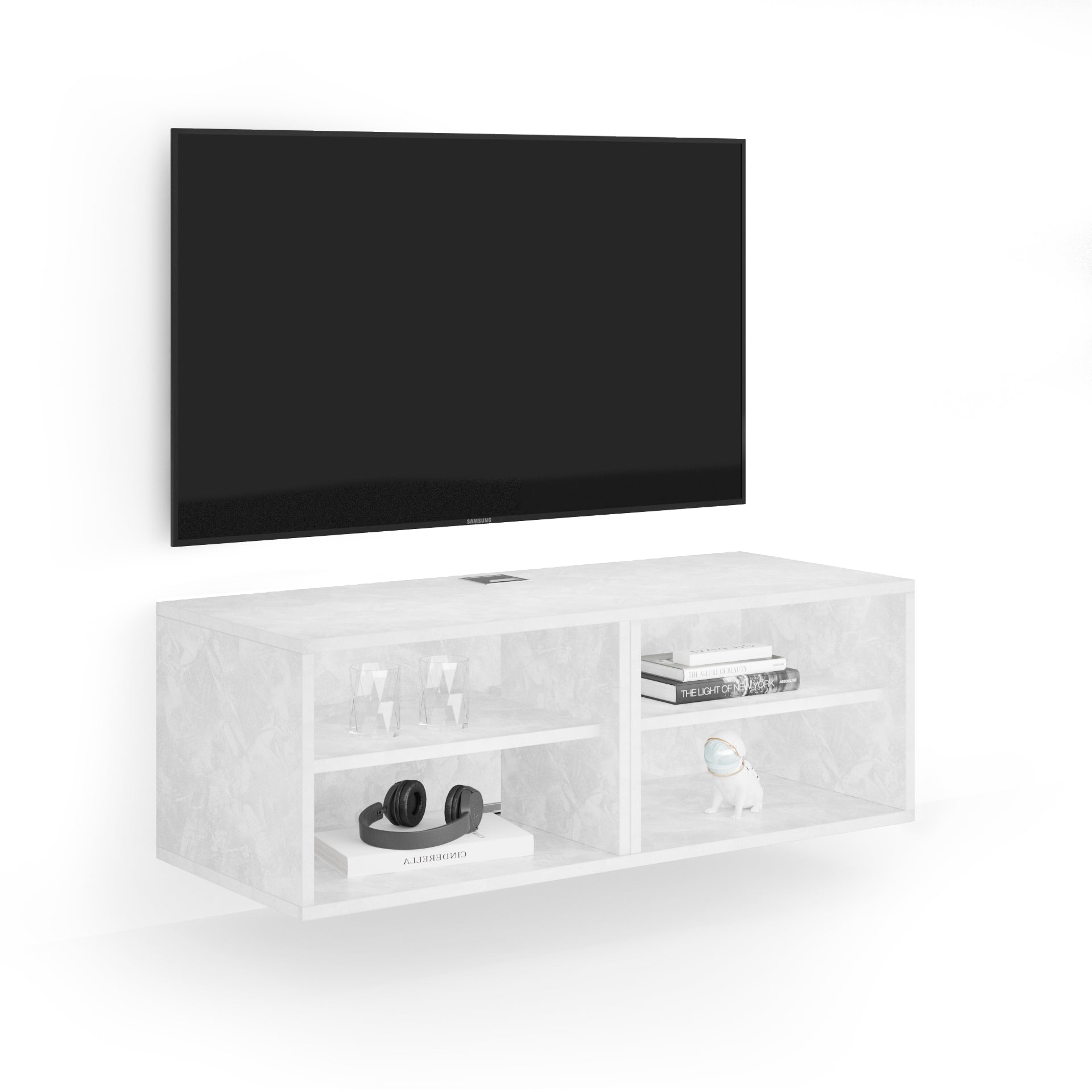 Porta Tv sospeso X Senza Anta, Bianco Cemento - Immagine principale