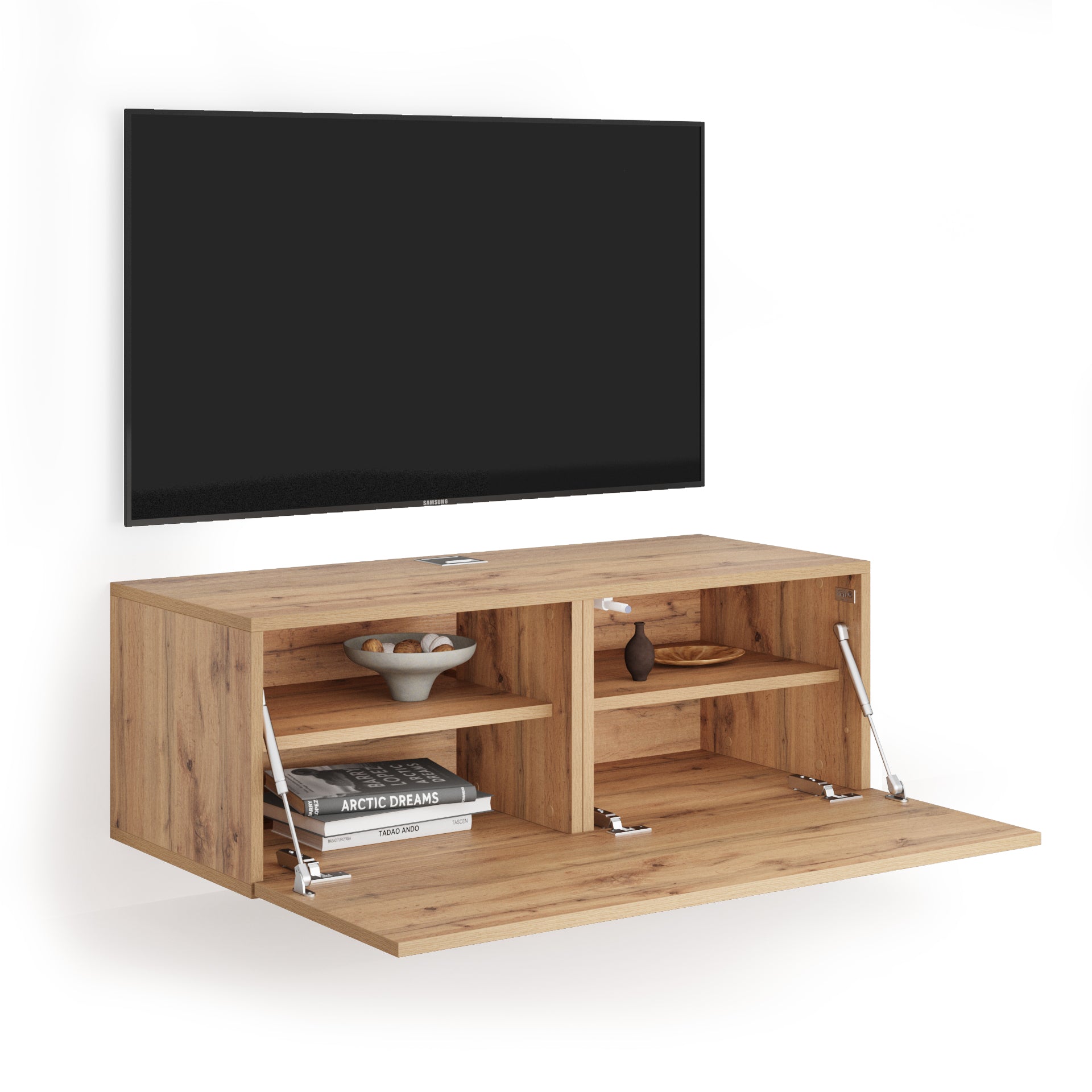Easy Wall TV Unit with Flap Door, Rustic Oak - Detail image 1