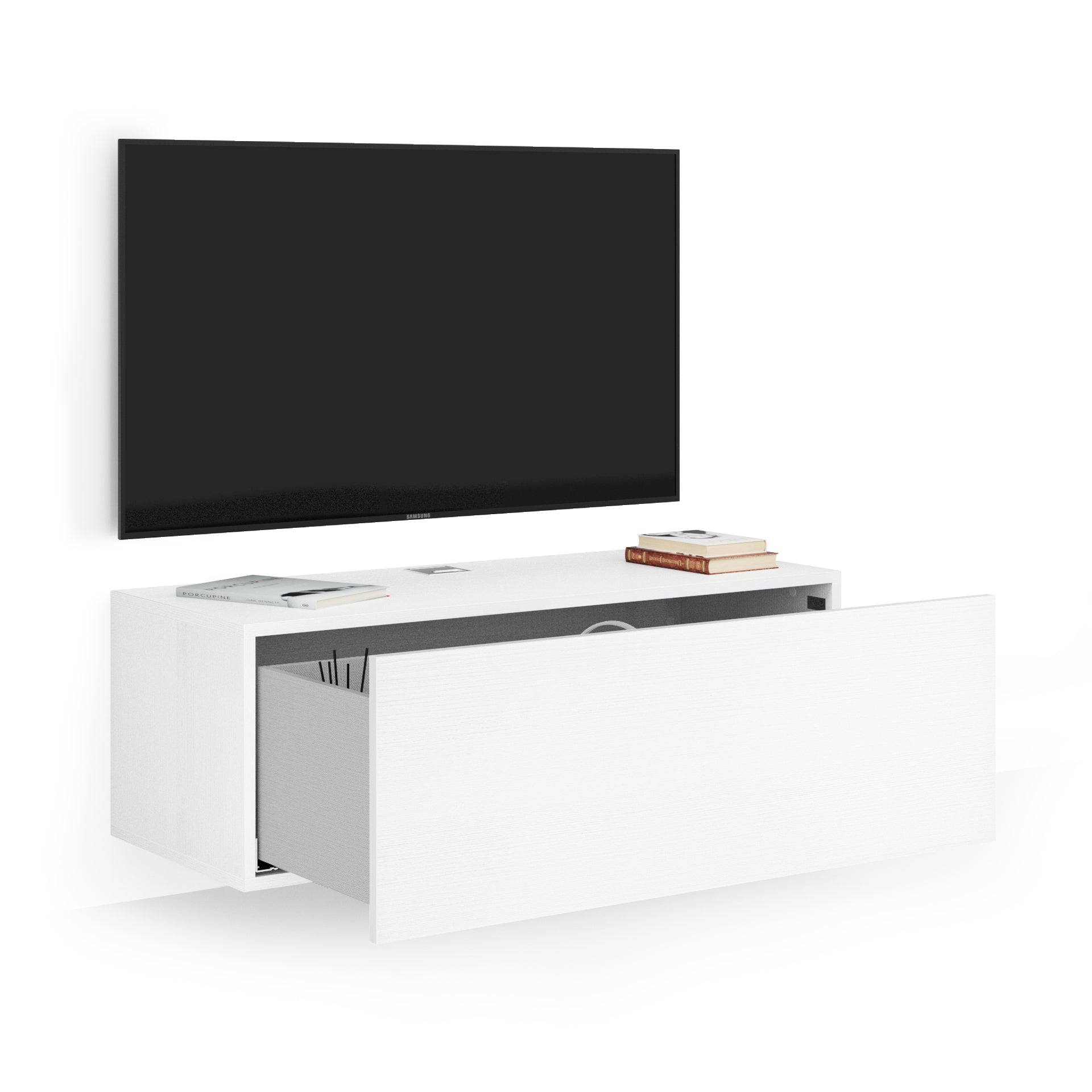 Easy Wall TV Unit with Drawer, Ashwood White