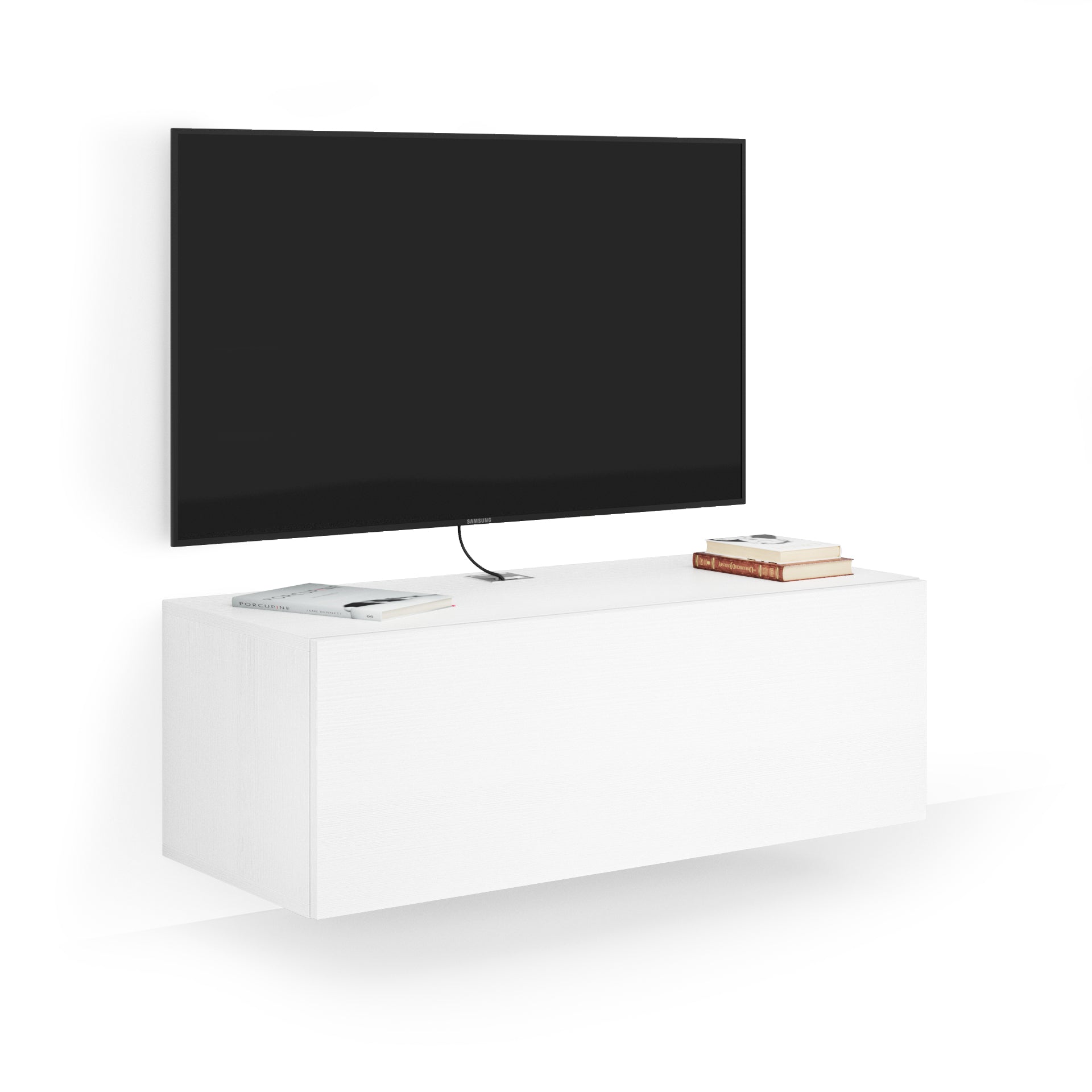 Easy Wall TV Unit with Drawer, Ashwood White - Main image