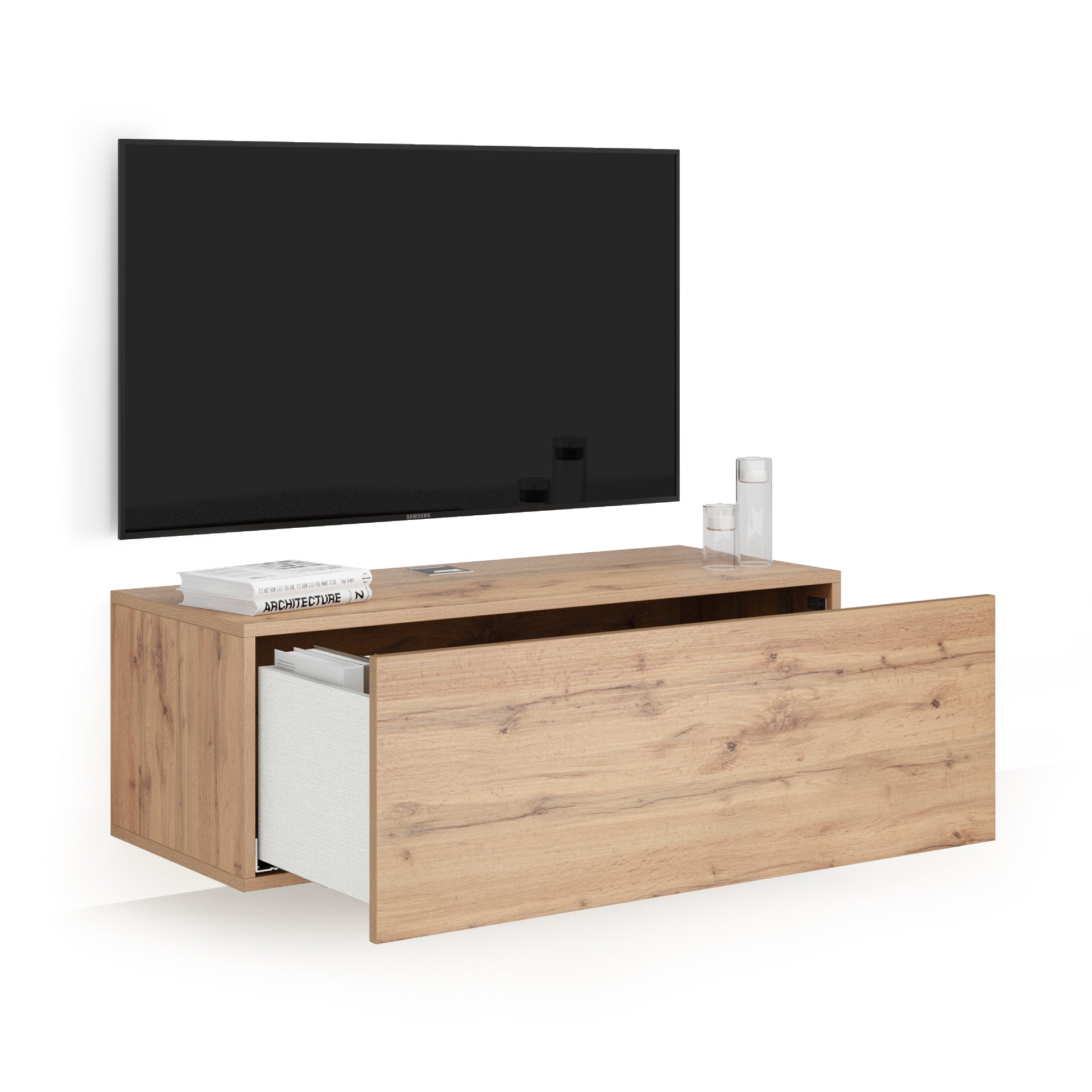 Meuble TV Mural Easy Avec Tiroir, Bois Rustique