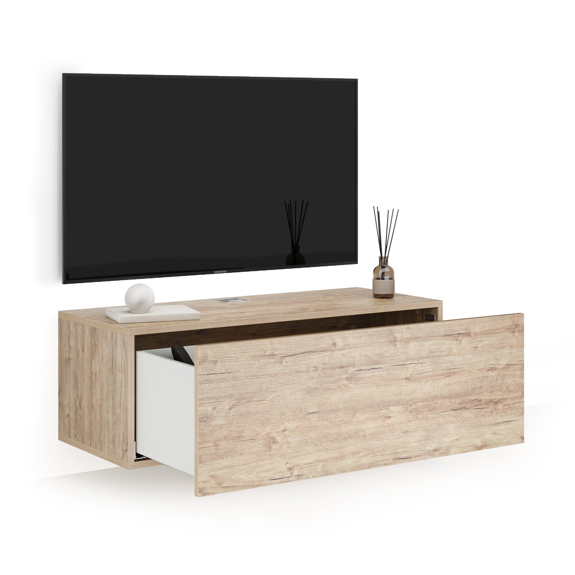 Easy Wall TV Unit with Drawer, Ashwood Oak