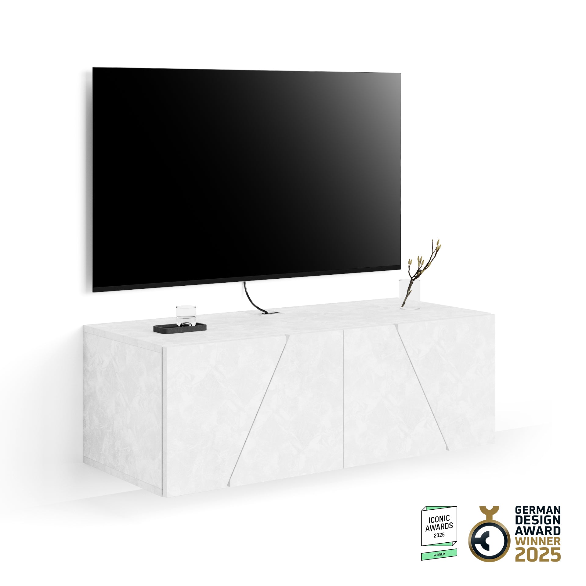 Porta Tv sospeso Emma Con Anta, Bianco Cemento