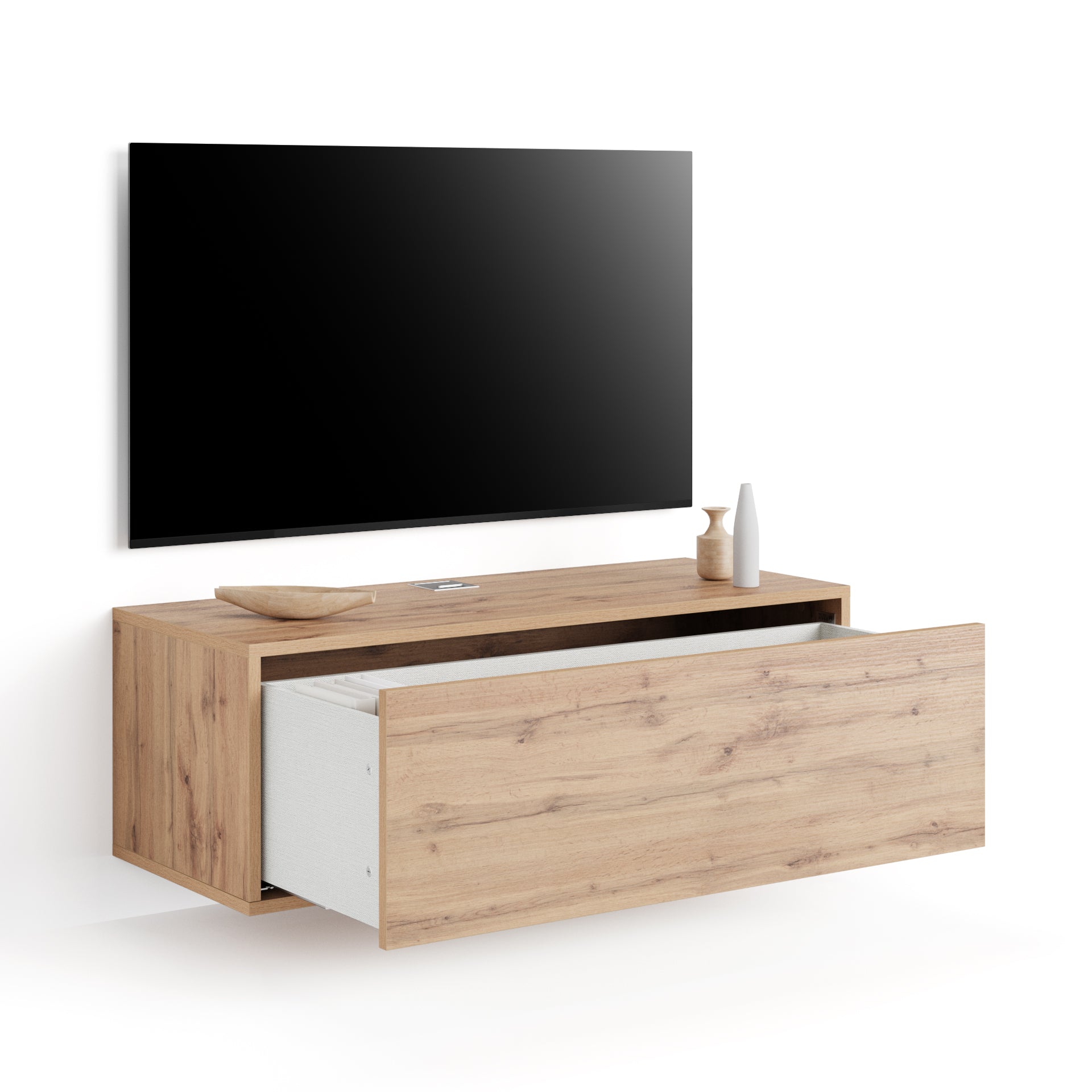 Porta Tv sospeso Iacopo Con Cassetto, Rovere Rustico