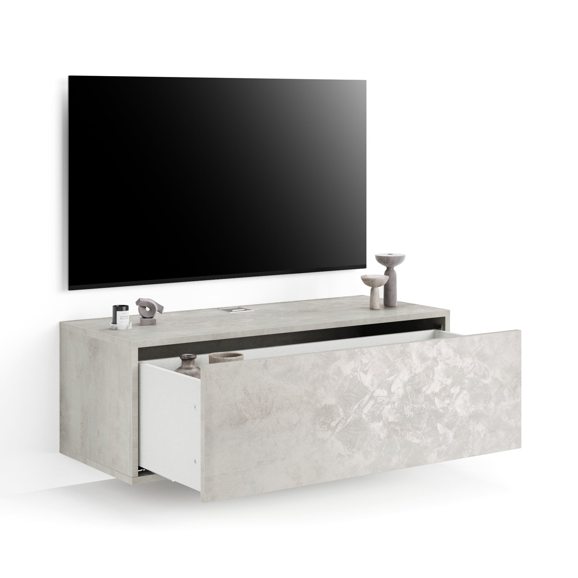 Iacopo Wall TV Unit with Drawer, Concrete Effect, Grey
