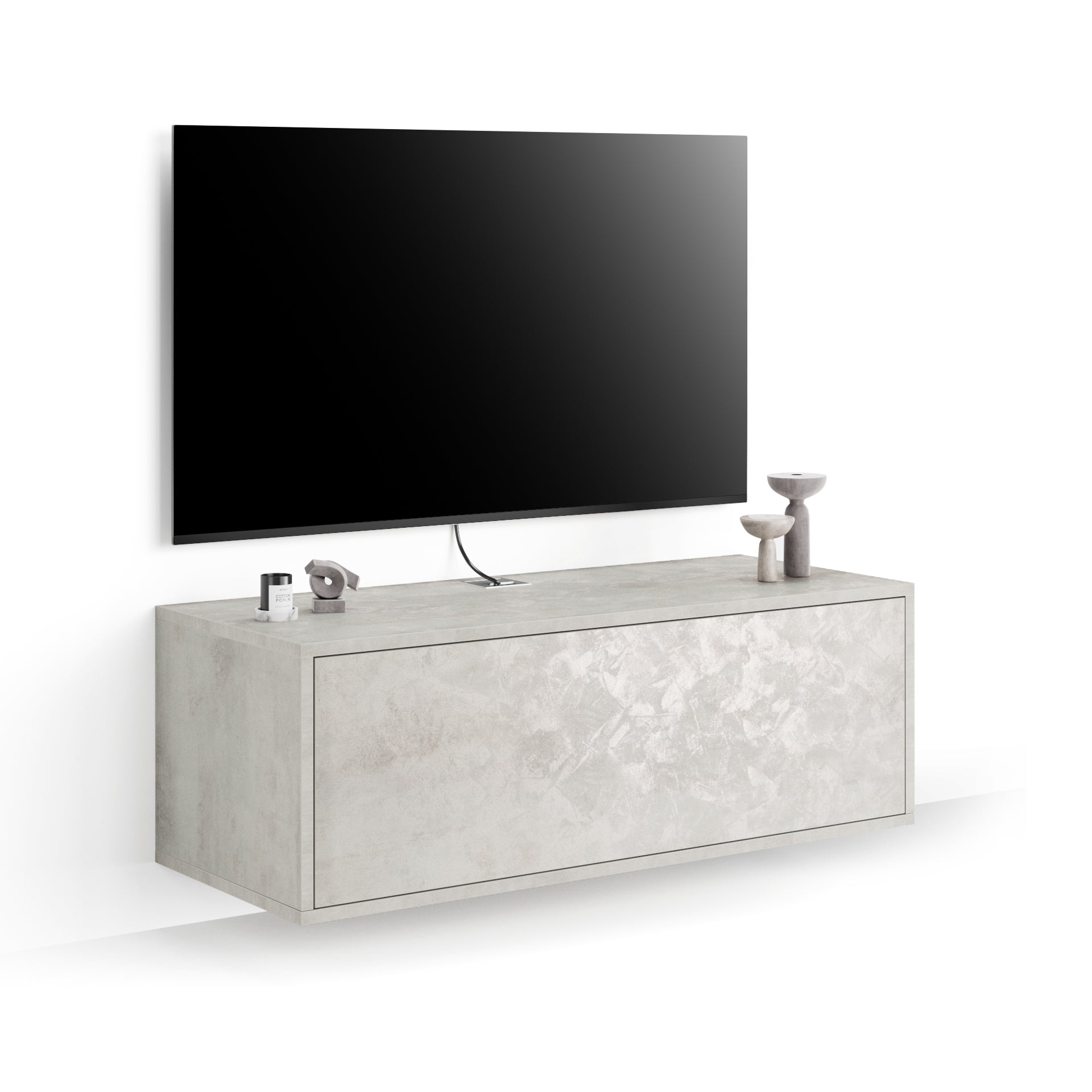 Porta Tv sospeso Iacopo Con Cassetto, Grigio Cemento - Immagine principale