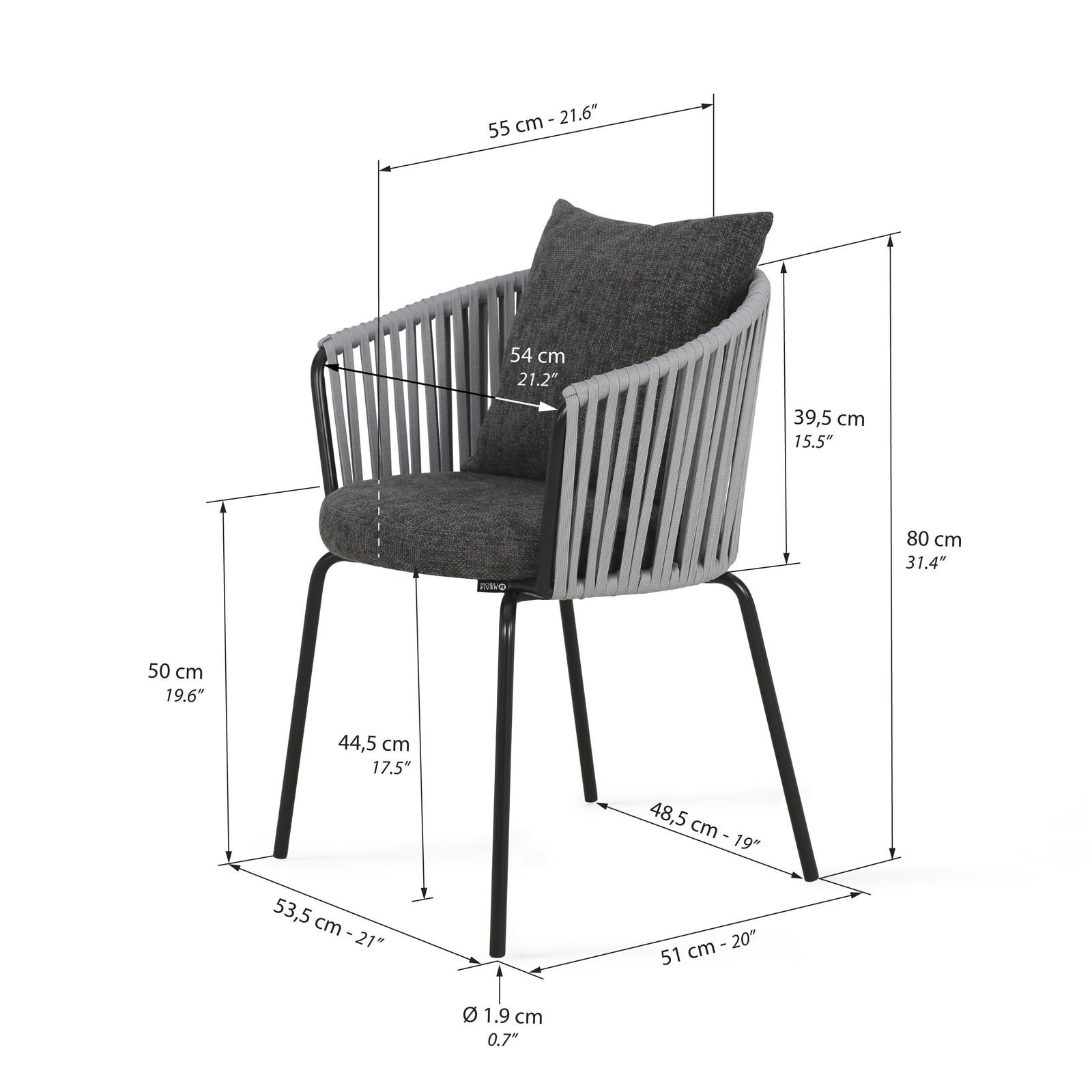 Sedia in tessuto Anna, Antracite - Immagine tecnica 1