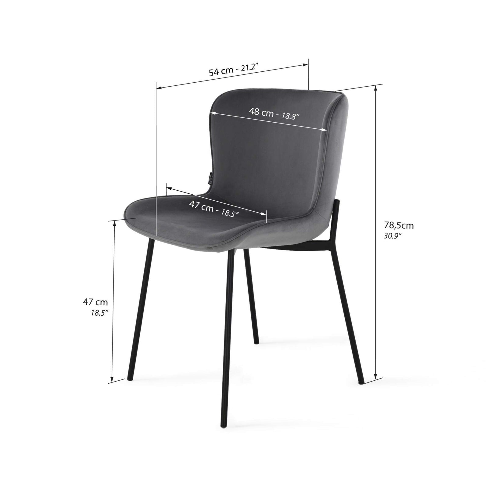 Ambra Samtstühle, 2er-Set, Anthrazit - Immagine tecnica 1