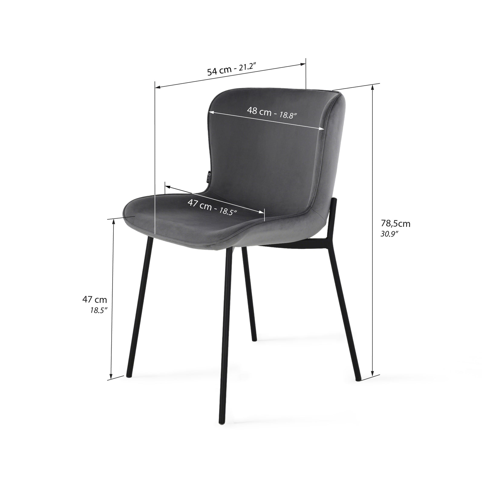 Ambra Velvet Chairs, Set of 2, Anthracite - Immagine tecnica 1