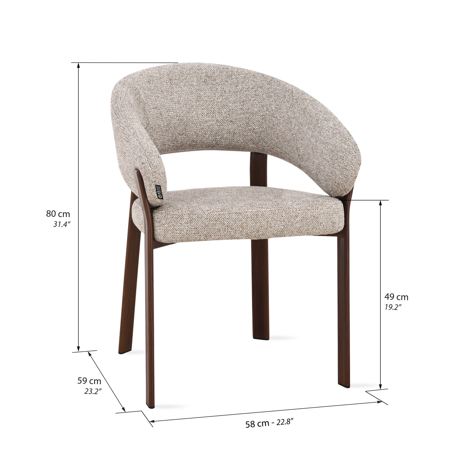 Chaises en tissu Angela, Lot de 2, Beige avec pieds en métal finition bois foncé - Immagine tecnica 1